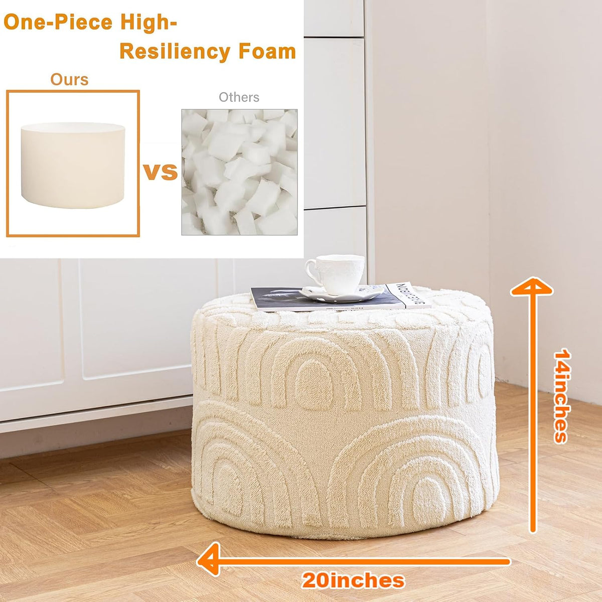 Asuprui Plush Fabric Ottoman Footrest,Foot Stool,20"x14", Linen