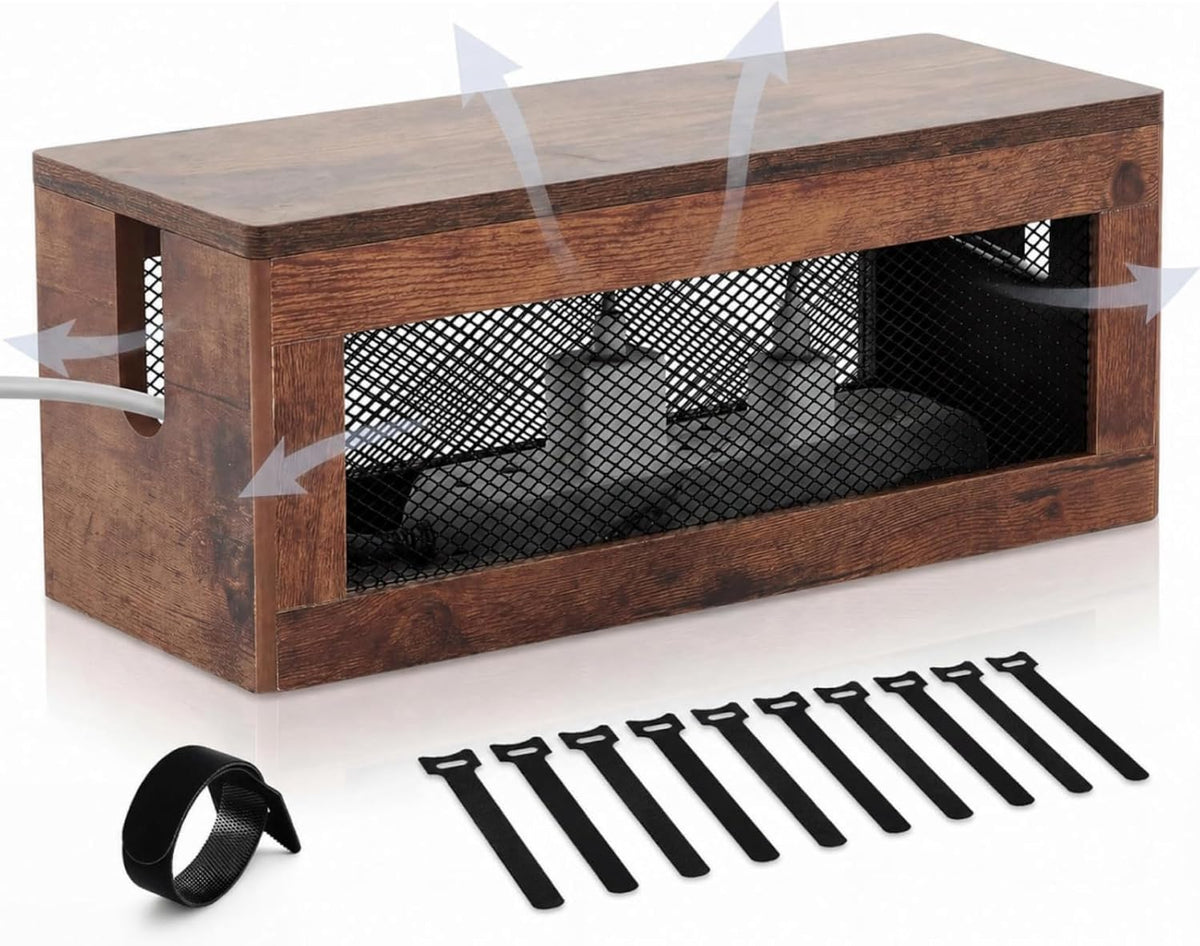 Chunful Extra Large Cable Management Box, 16'' Wood Cord Box Organize...