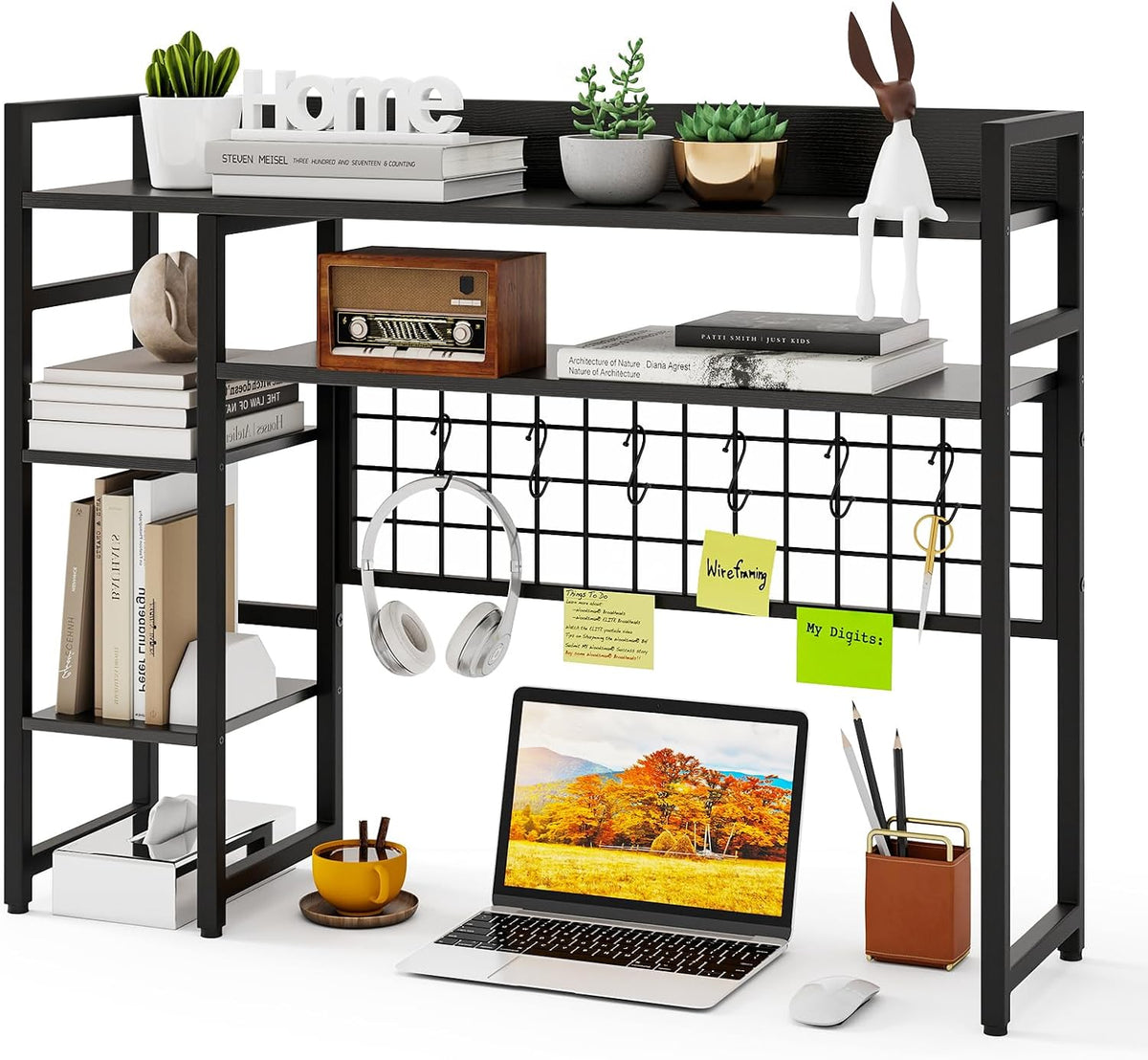 GOFLAME Desktop Bookshelf, 37 Inch Desk Shelf for Computer Monitor, 4-Tier De...