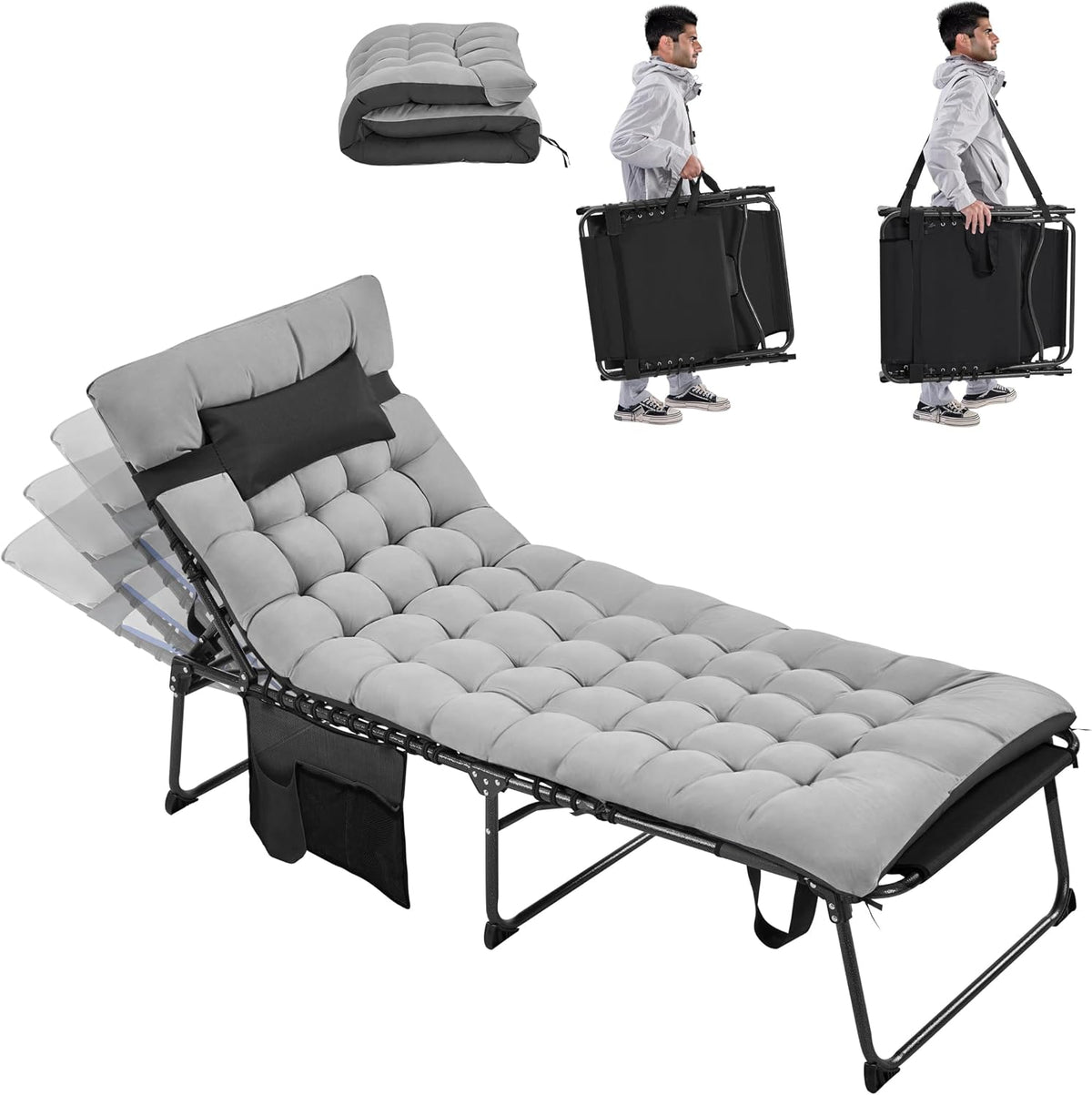 Yaheetech Outdoor Tanning Chair with Face Hole & Removable Cushion Black