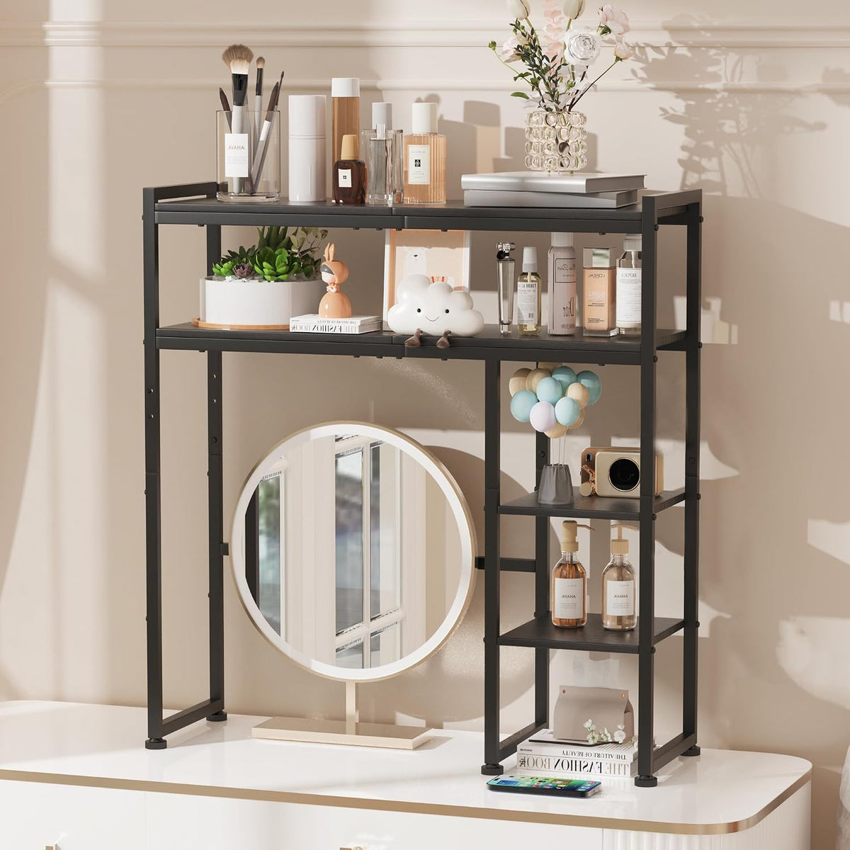 Aetheris Desktop Organizer Shelf, 30" Wooden Office Storage Rack, Displa...