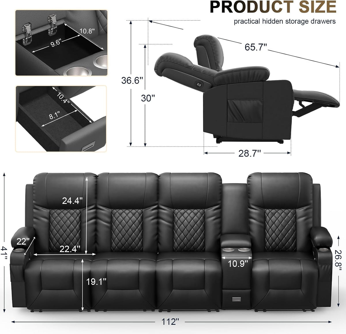 YONISEE 4 Seat Rcliner Sofa Set for Living Room