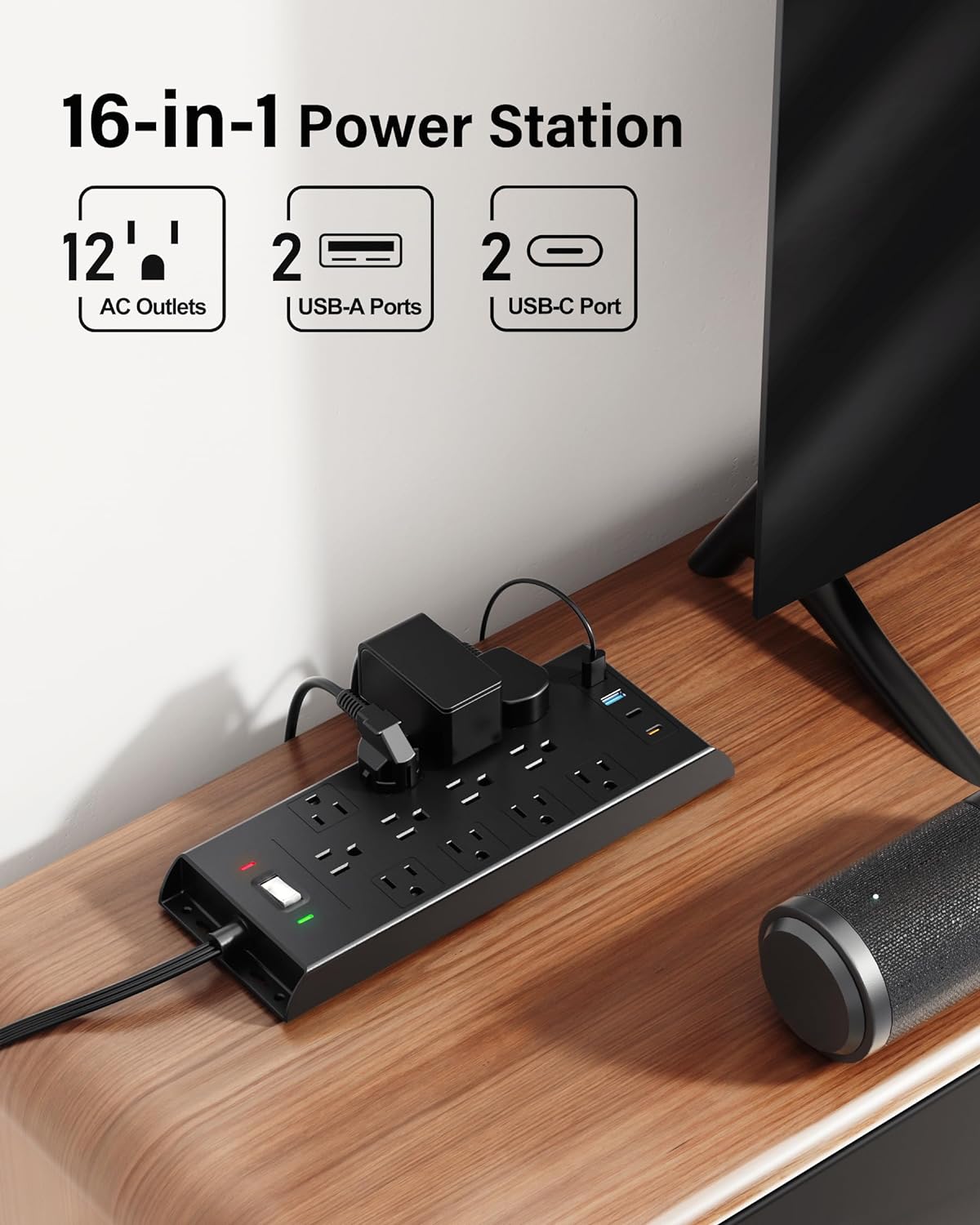 Surge Protector Power Strip 4800J, LeZone 25Ft Long Extension Cord Flat Plug,...