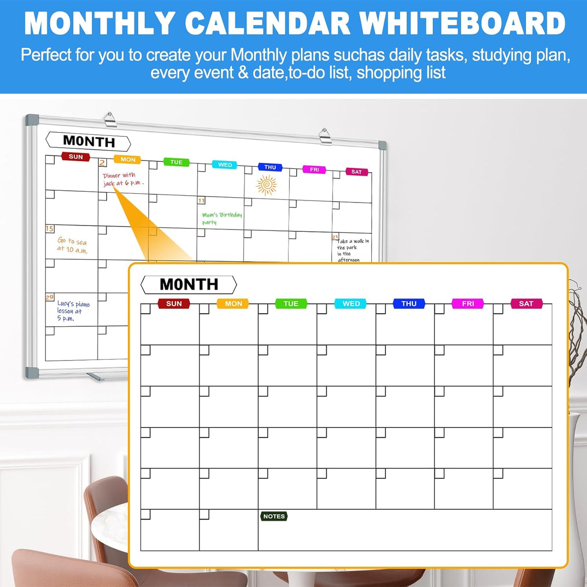 Dry Erase Board Calendar for Wall, 36" x 24" Monthly Whiteboard