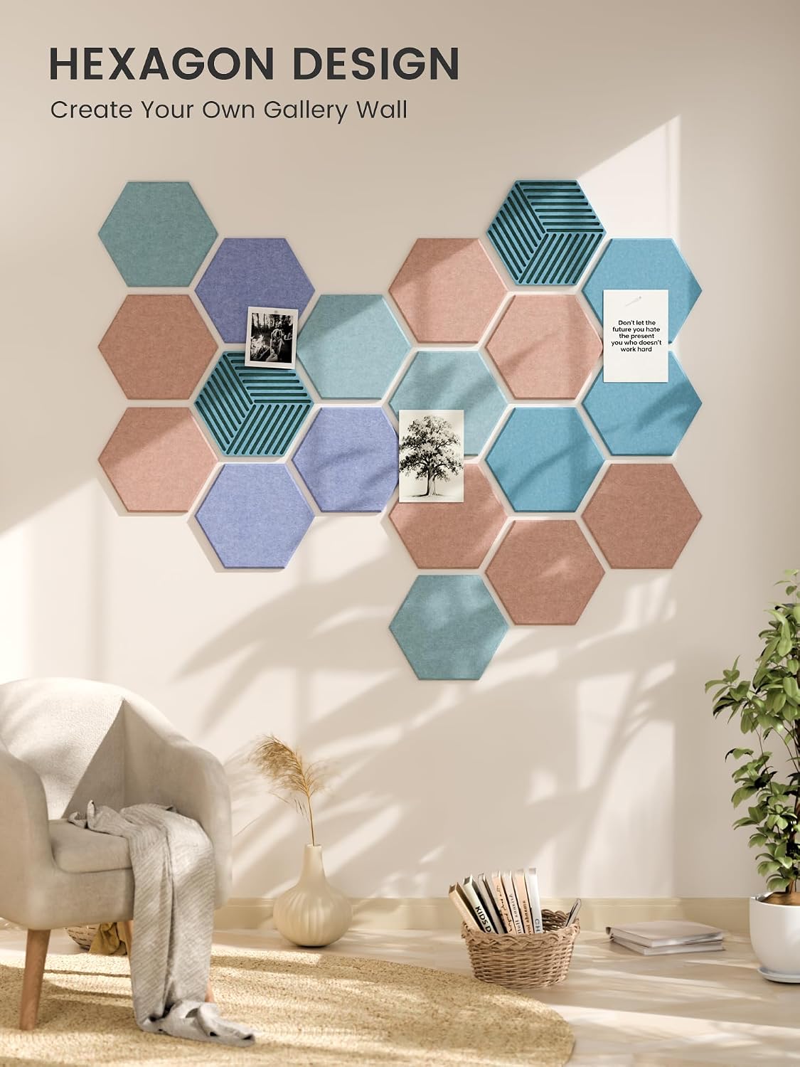 Fluxynara 10-Pack Hexagon Cork Board Alternative, Coastal Haze