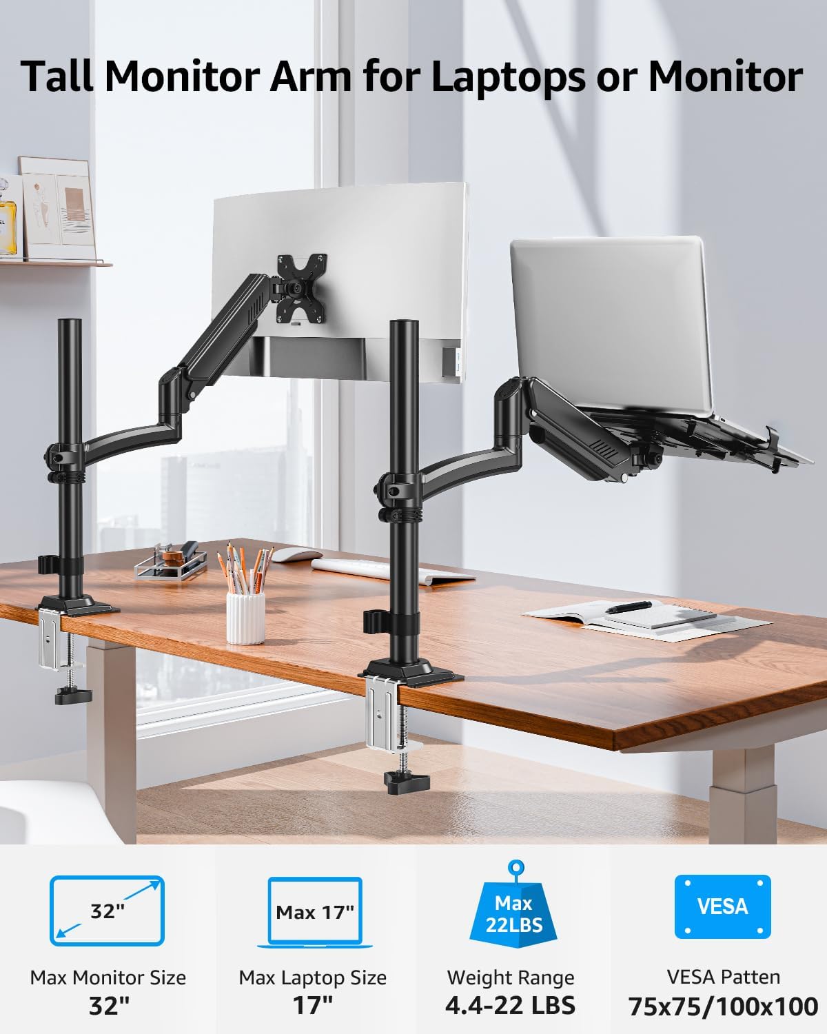 MOUNTUP Laptop Desk Mount, Adjustable Laptop Stand for max 17" Notebook ...