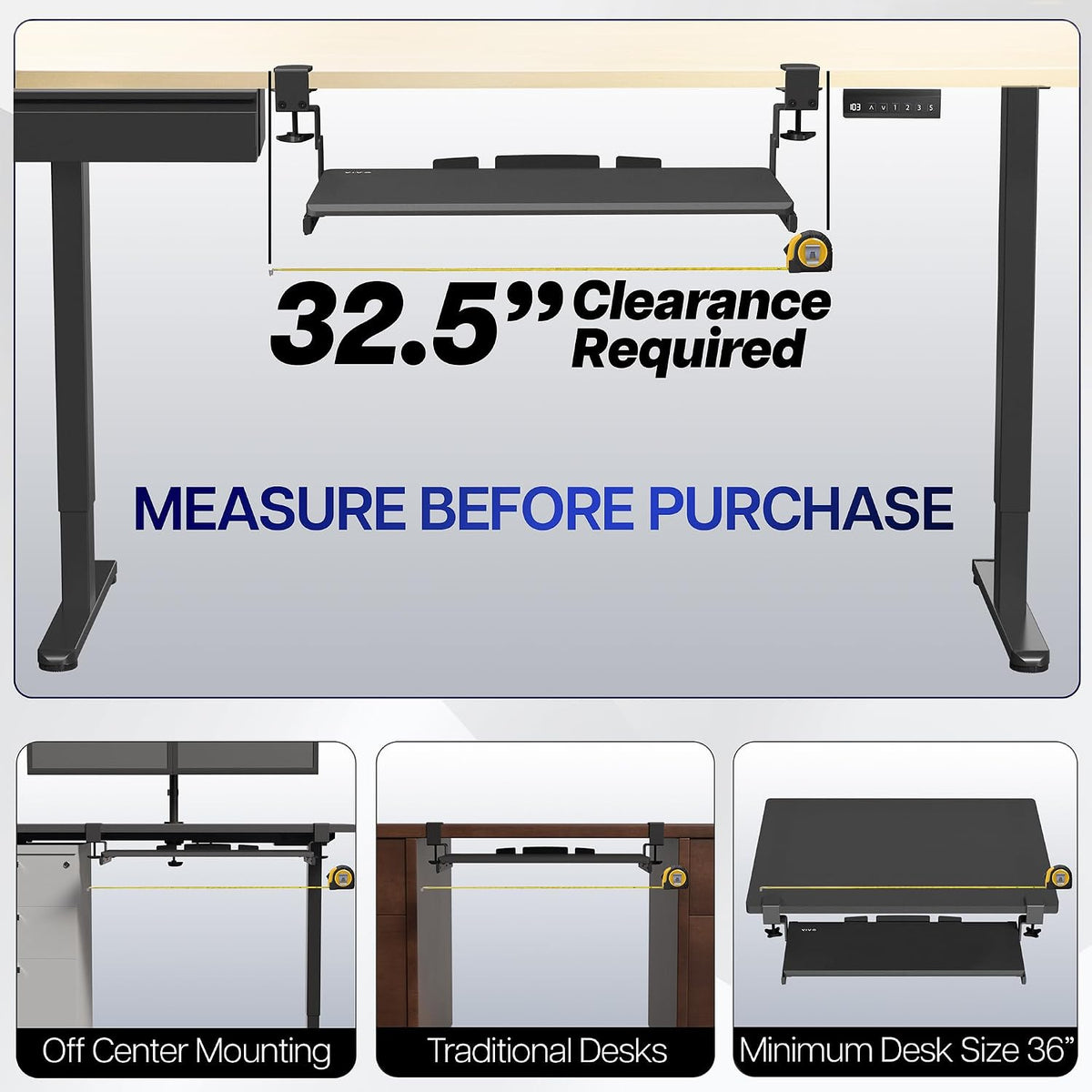 VIVO Black Clamp-on 27 x 11 in Adjustable Keyboard Tray, MOUNT-KB05HB