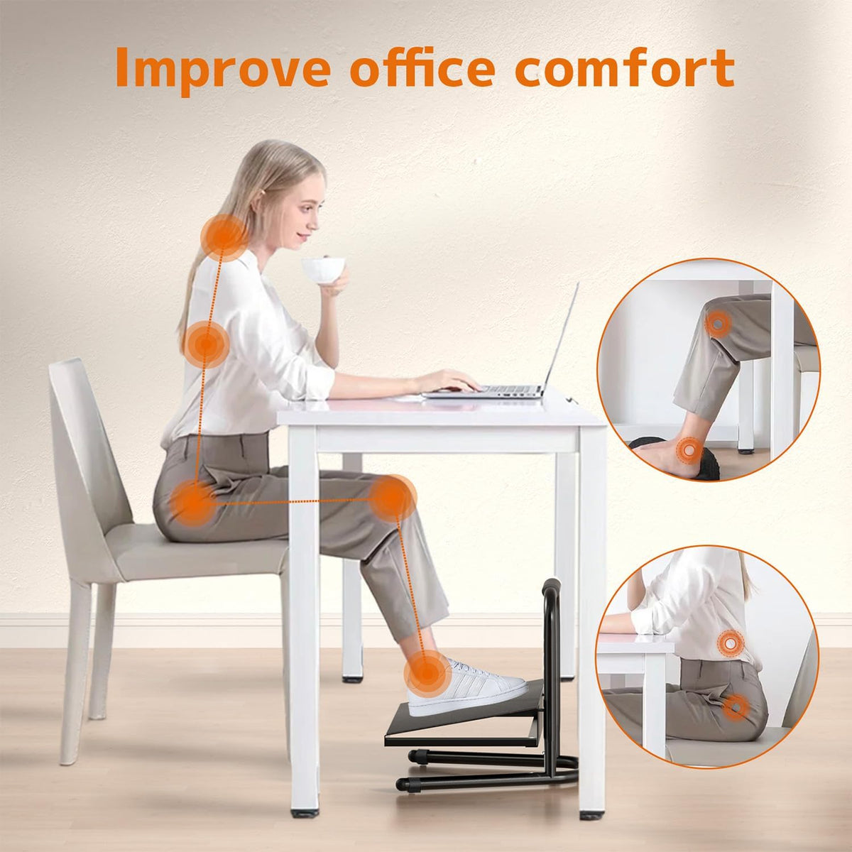 Height Adjustable Under Desk Foot Rest with Soft Grip Handle