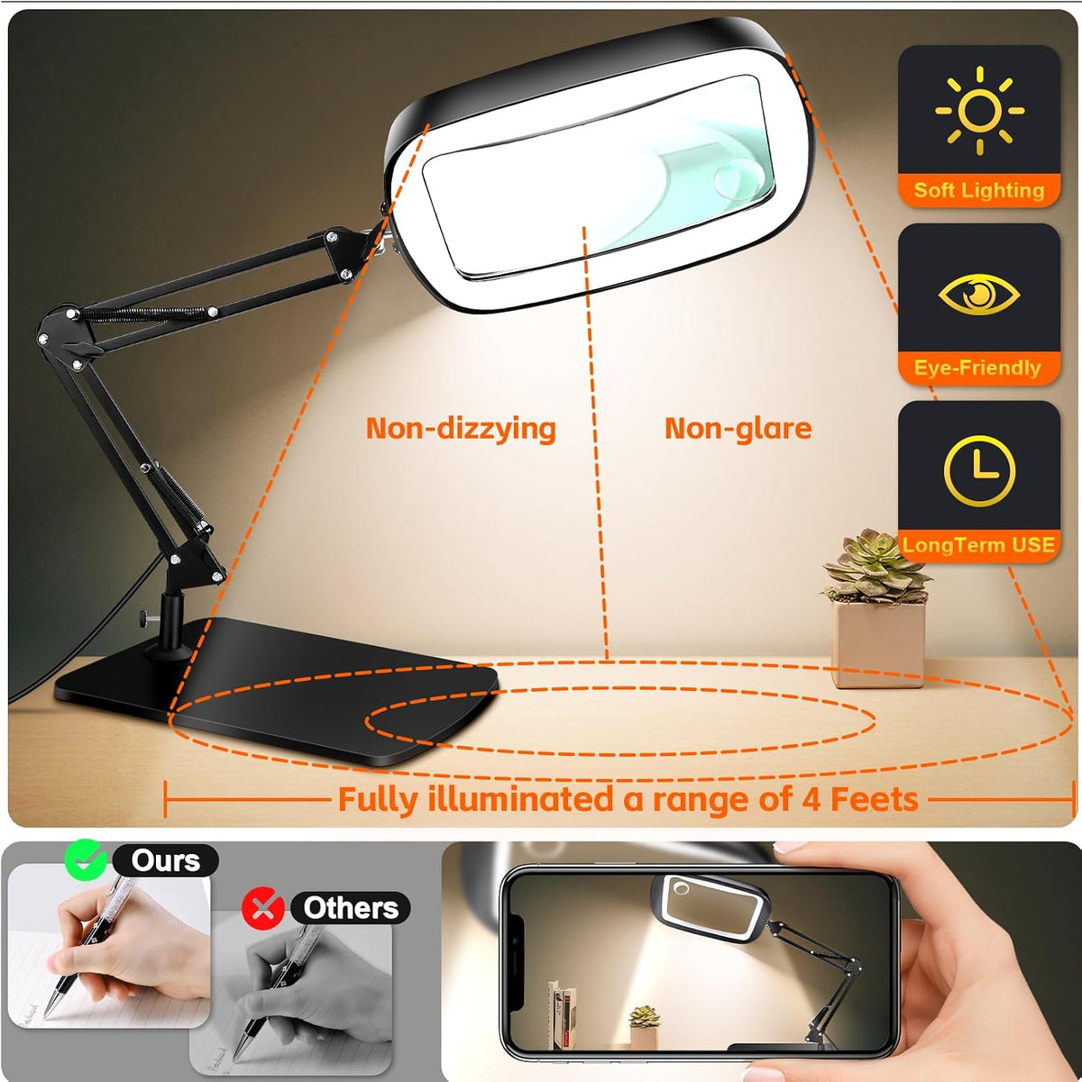 30X 10X Large Magnifying Glass with Light and Stand,Desk Lamp Magnifiers