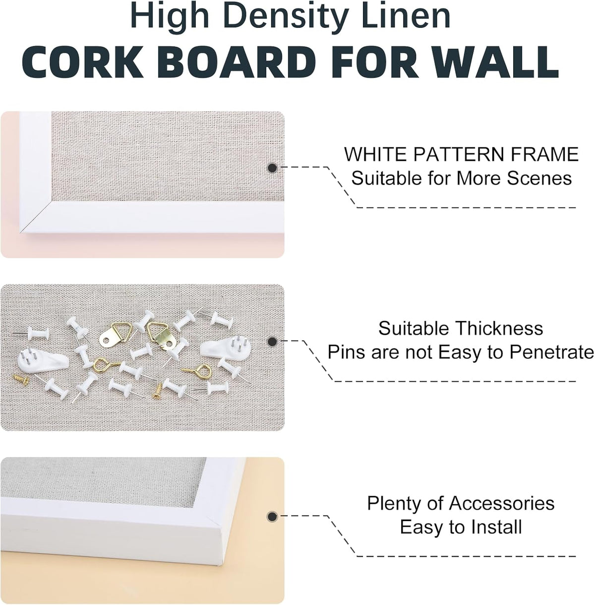 OWLKELA Linen Cork Bulletin Board, 24"x 36", White Frame