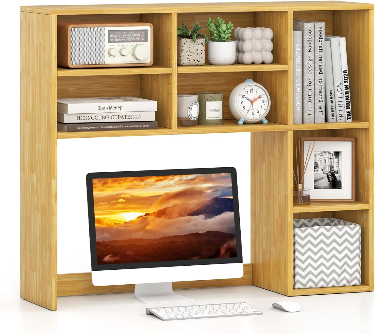 GOFLAME 7 Cubes Desktop Bookshelf, 37” Desk Organizer Shelf with 3 Adjustable...