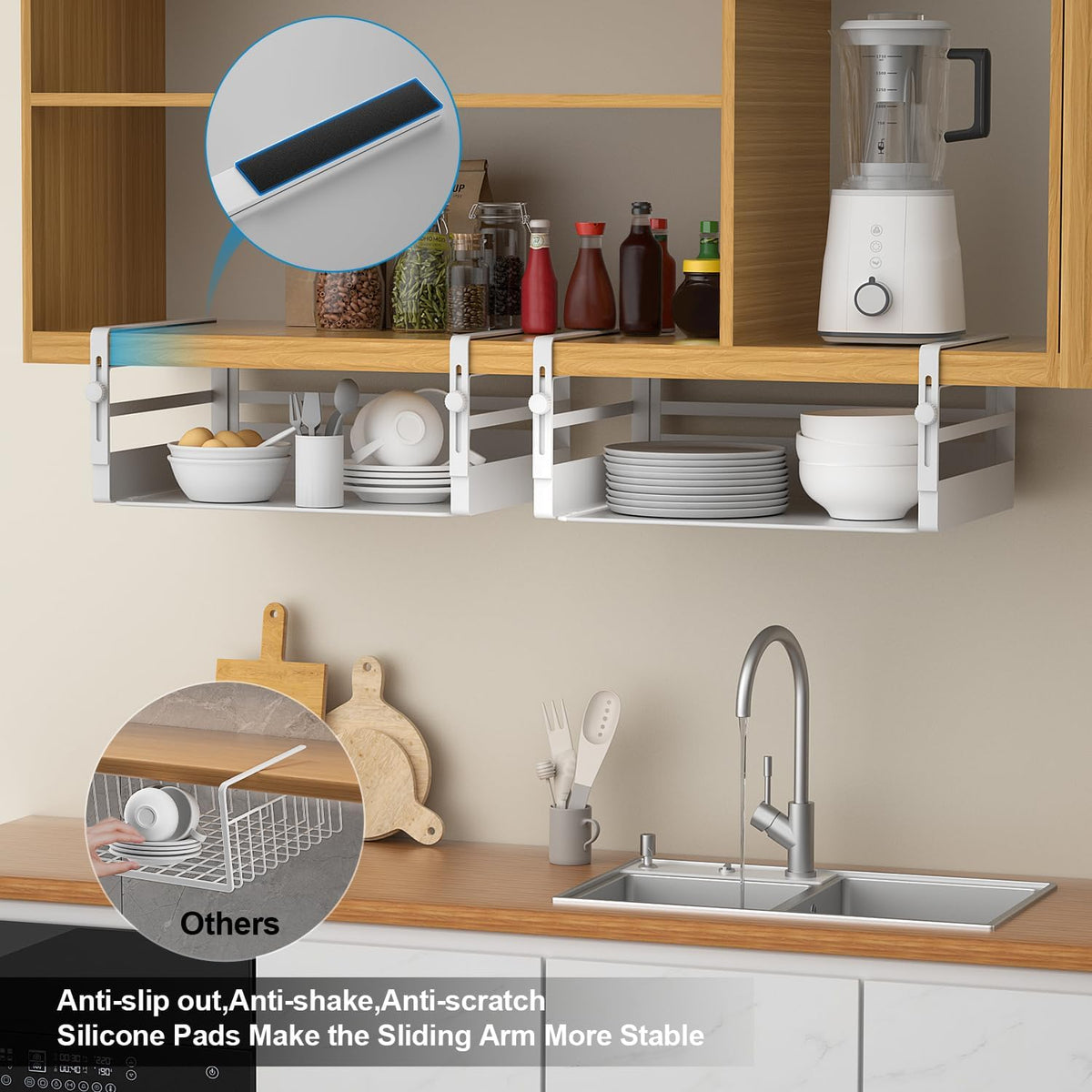 AmonHouseware 2 Pack Under Shelf Storage Basket Organizer,Adjustable Hanging ...