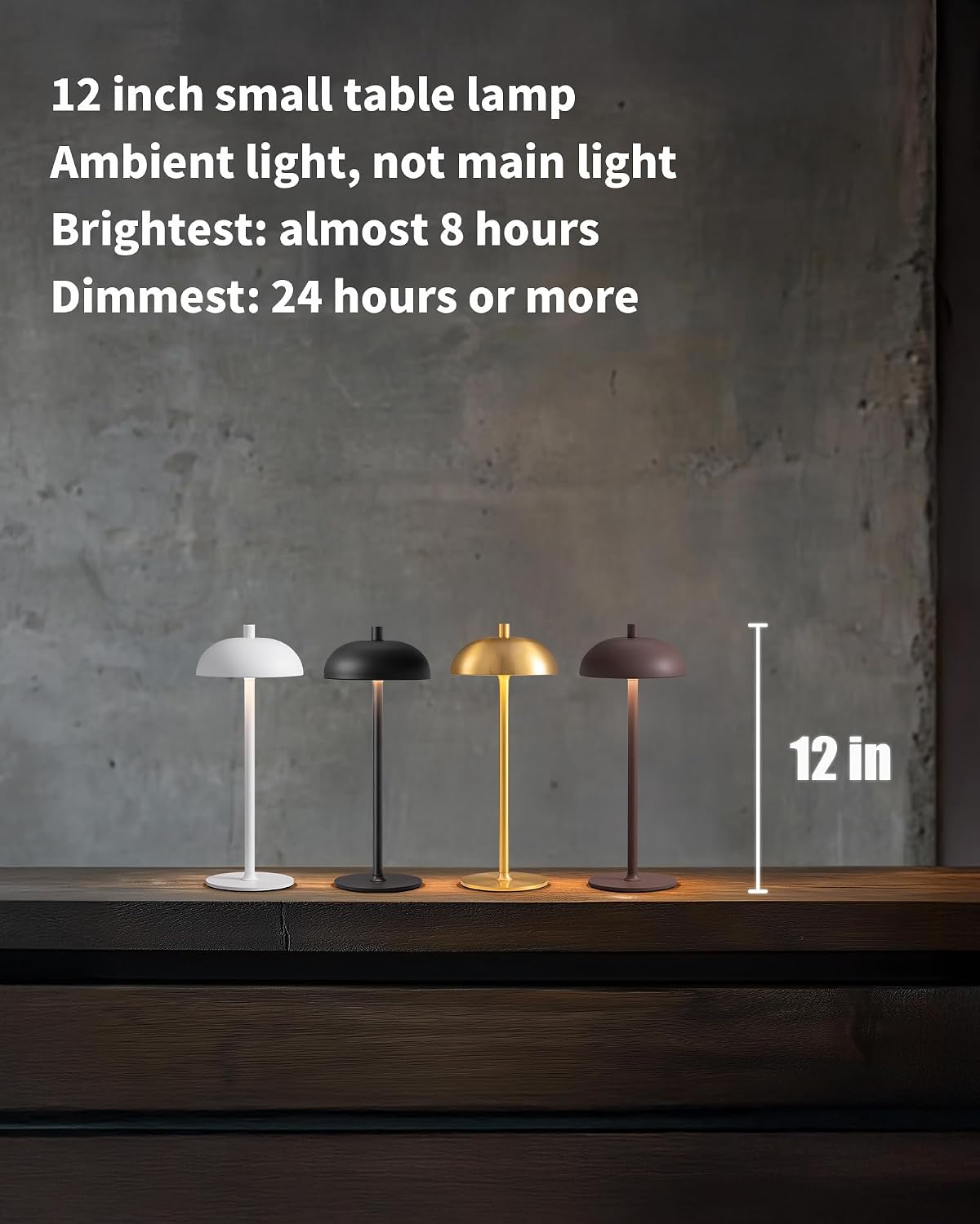 12" Cordless Table Lamps Set of 2, Black Modern Portable Desk Lamp