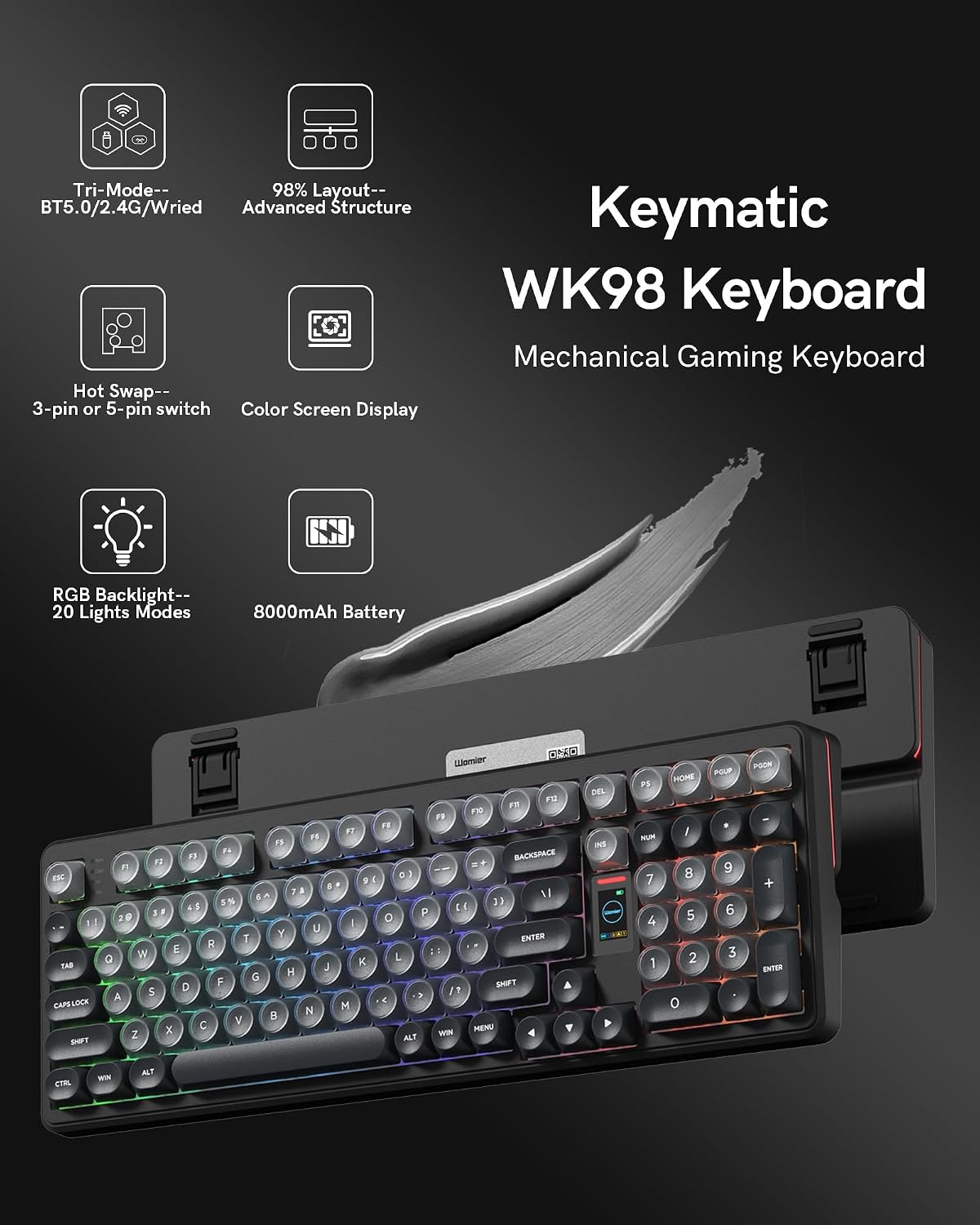 Keymatic WK98 Foundation Mechanical Keyboard, Black Creamy Gaming Keyboard