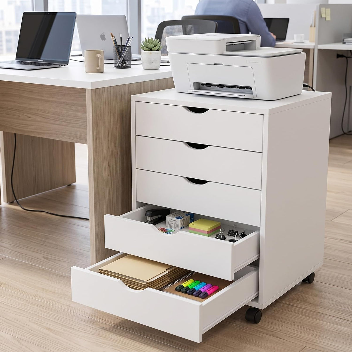 5 Drawer File Cabinet with Wheels, Rolling Printer Stand with Storage