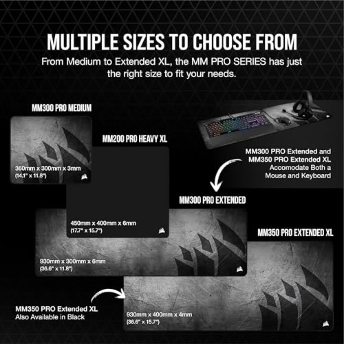Corsair MM300 PRO Premium Spill-Proof Cloth Gaming Mouse Pad – Extended - Mul...