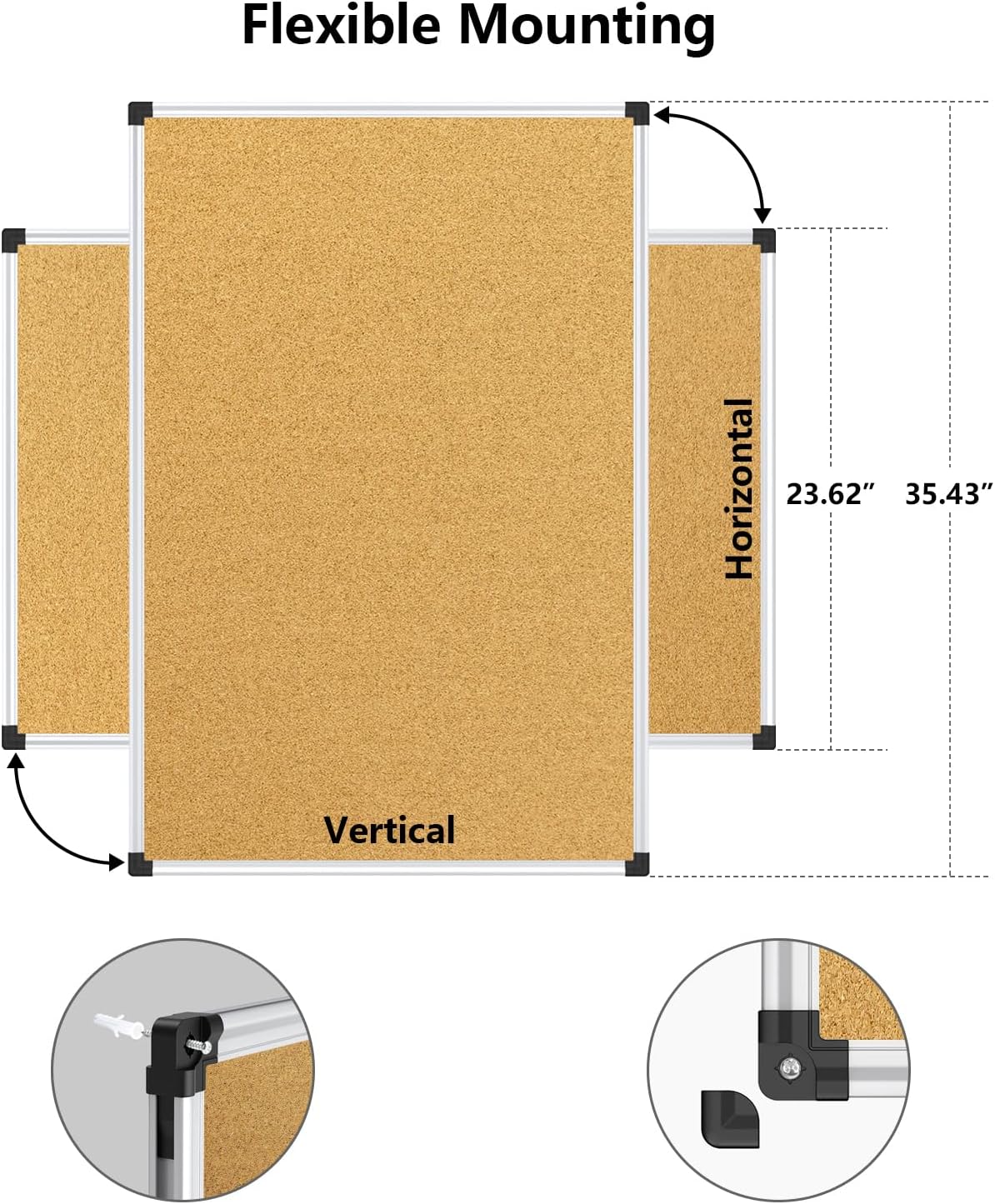 XBoard Cork Bulletin Board 36" x 24", Notice Board with Silver Alum...