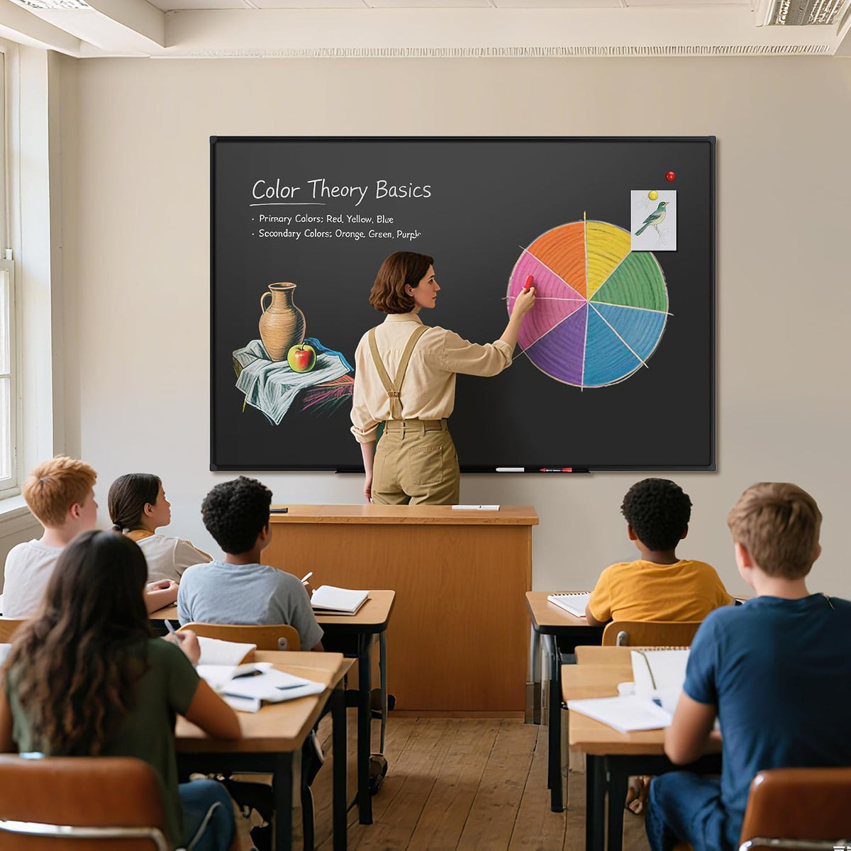 SELEAD Magnetic Chalkboard 72 x 48 Inches - Black Aluminum Frame