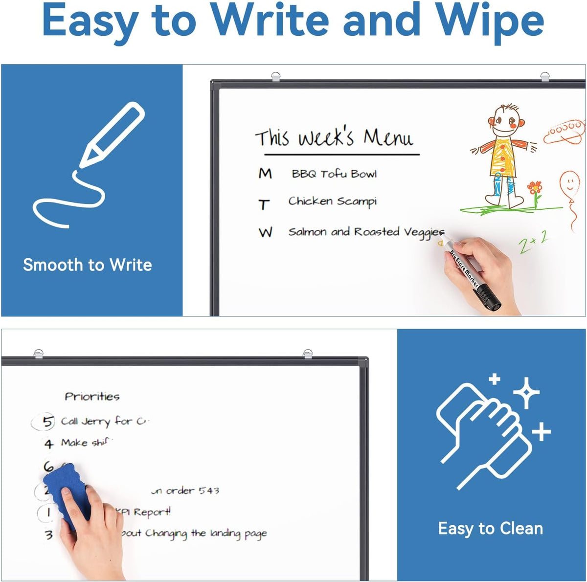 Magnetic Dry Erase White Board 30" x 20" Aluminum Frame Black
