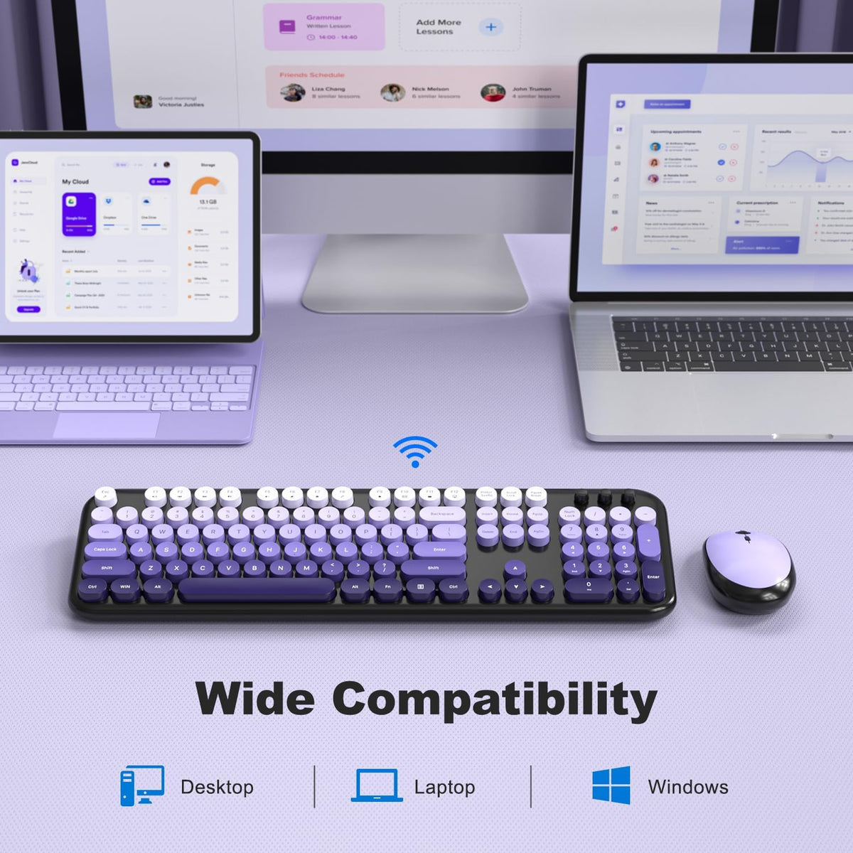 Wireless Keyboard Mouse Combo - Lovely Blackpurple-Gradient Rainbow Full-Size...