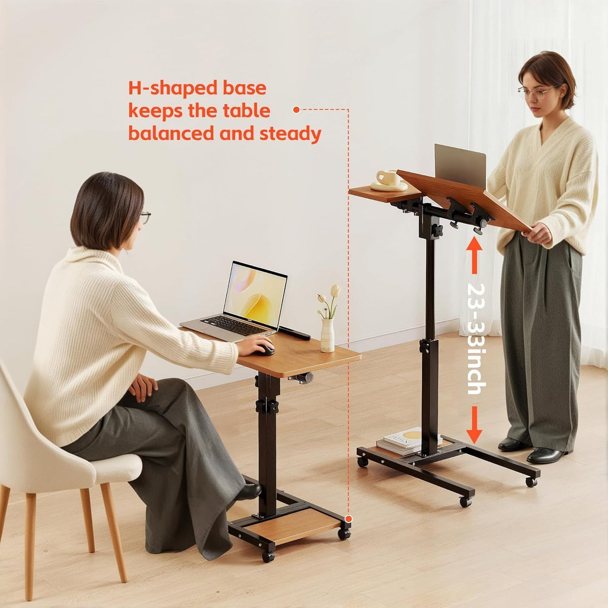 LINGMI Mobile Height Adjustable Laptop Desk with Mouse Pad, Portable Laptop D...