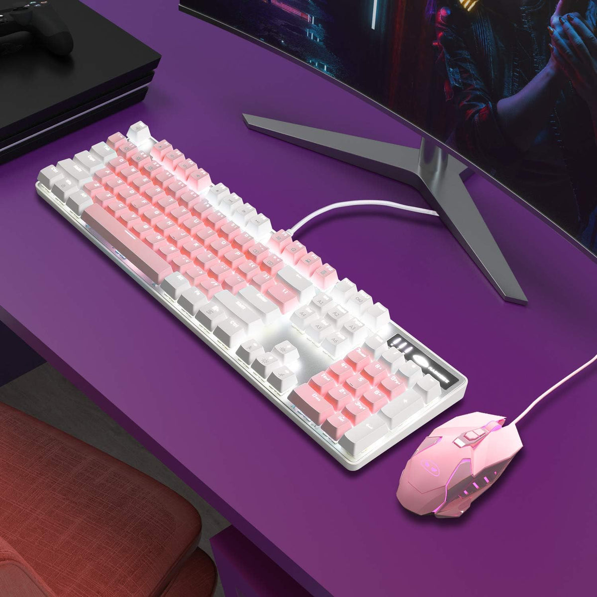 MageGee Mechanical Gaming Keyboard, New Upgraded Blue Switch 104 Keys White B...