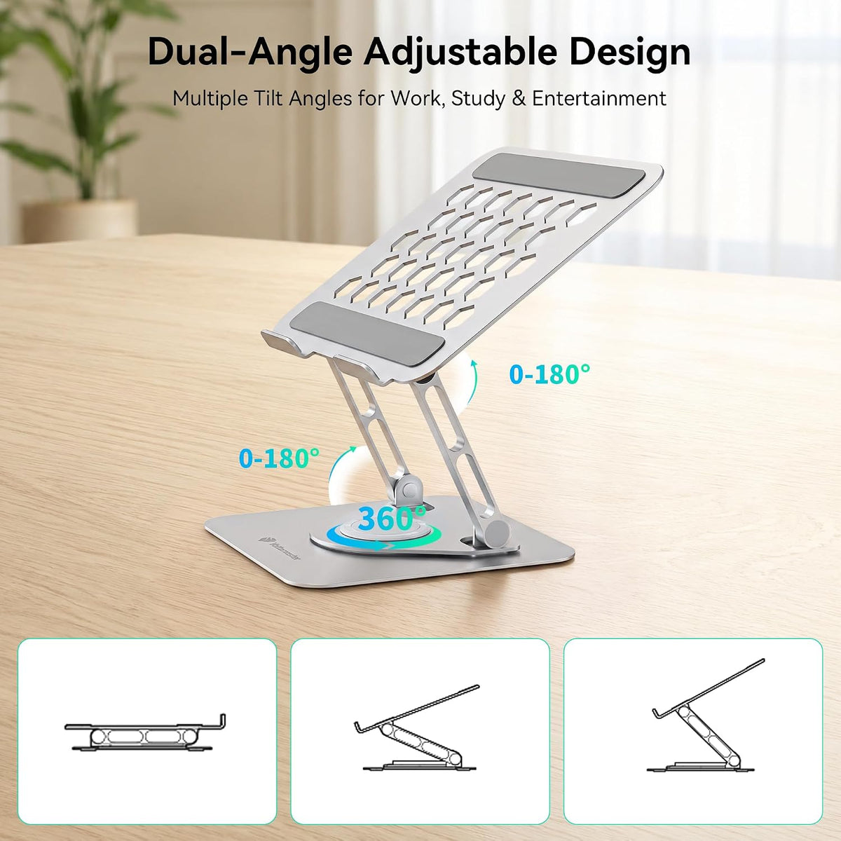 Yottamaster Adjustable Laptop Stand, 360° Rotating Aluminum Silver