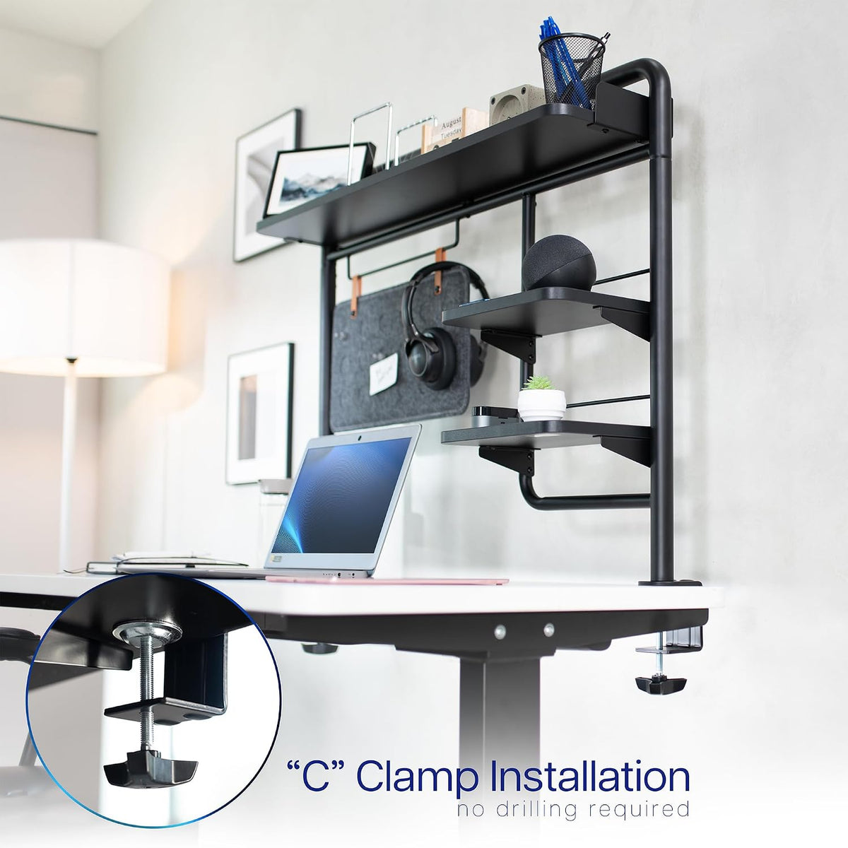 VIVO Black Clamp-on 38 inch Desktop Shelving System, DESK-SHELF38A