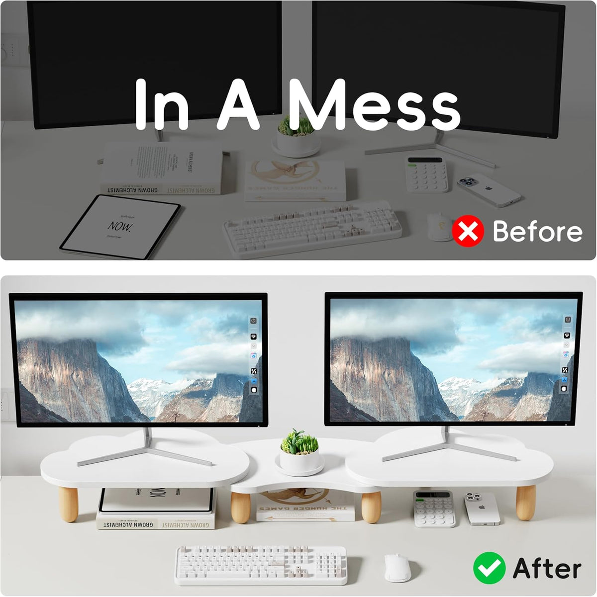 AFOOYO Dual Monitor Stand Riser,Rainbow Cloud Desktop Computer Stand for 2 Mo...