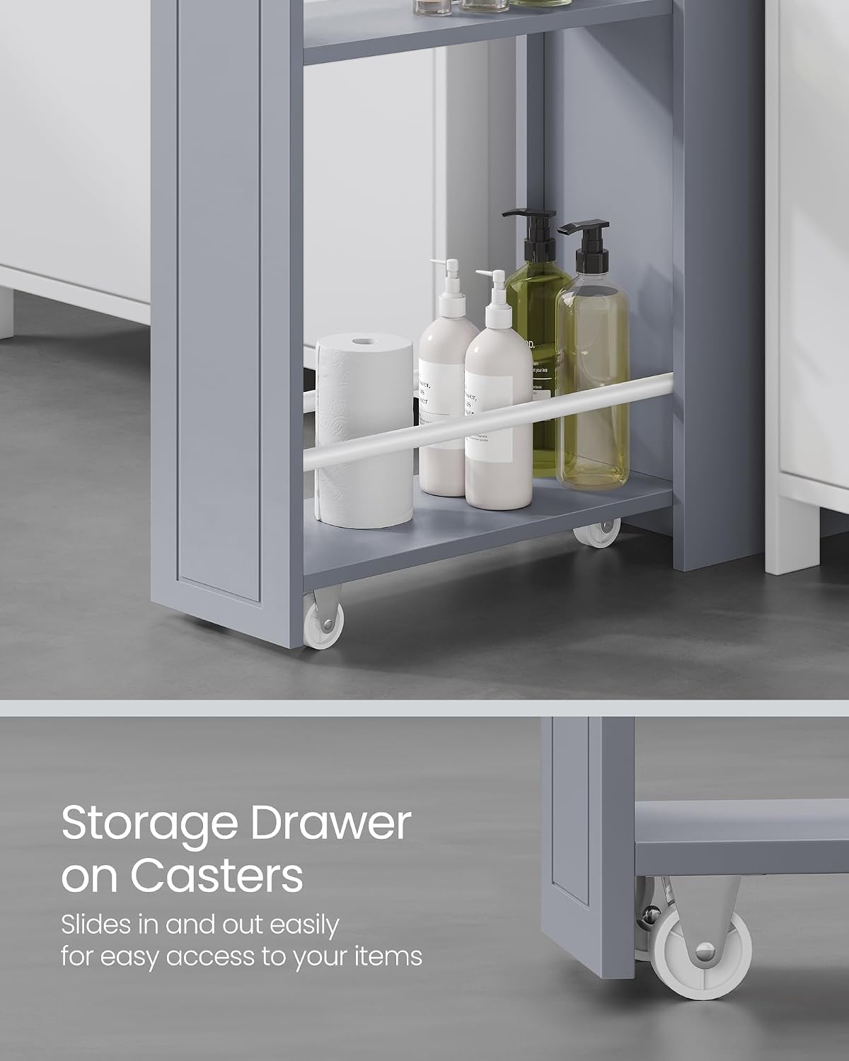VASAGLE Small Bathroom Storage Cabinet, with Slide Out Drawers,Dove Gray