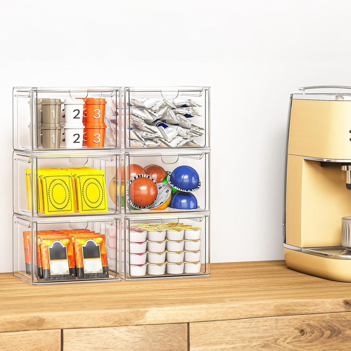 caktraie 6-Pack Stackable Acrylic Storage Drawers, Small