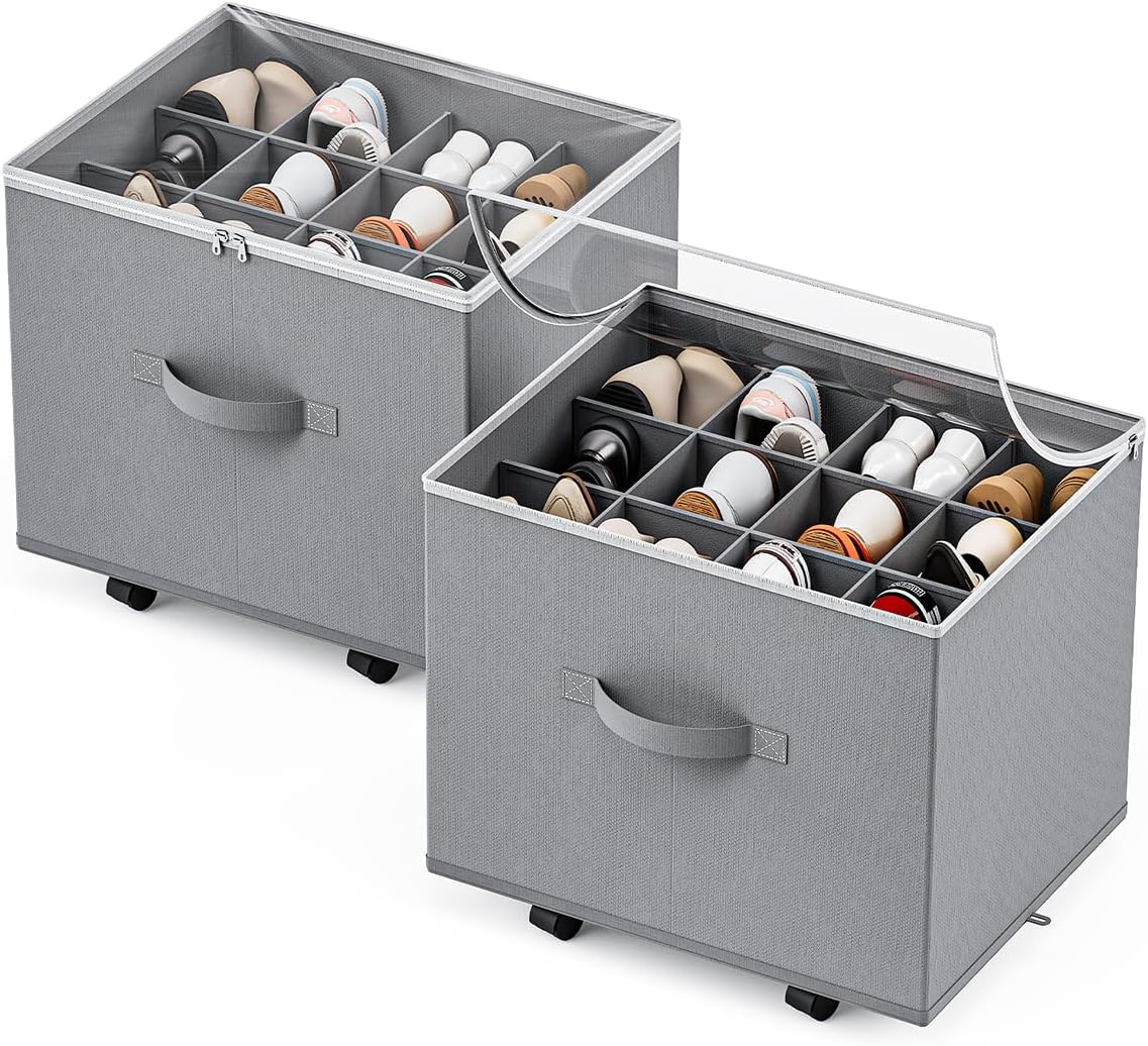 HOUSE AGAIN Shoe Organizer for Closet, 2 Pack Shoe Storage Organizer with Whe...