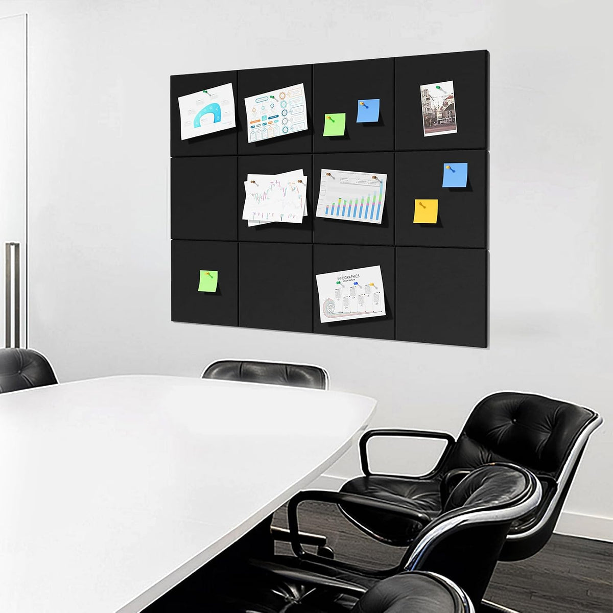 MaxGear Felt Bulletin Board 48" x 36", Black Felt Wall Tiles Wall D...