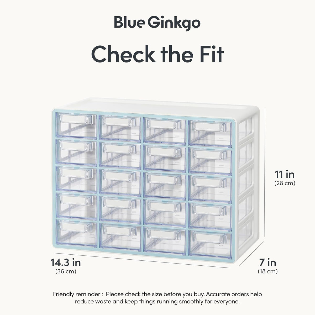Blue Ginkgo 20-Drawer Storage Cabinet Organizer, Blue, Made in Korea