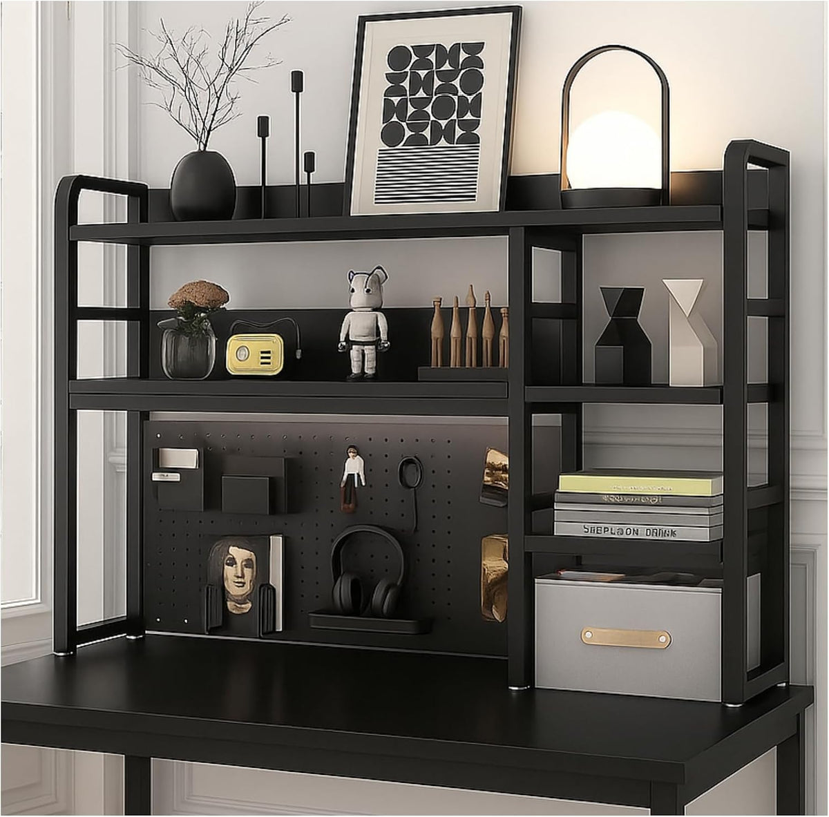 Desktop Bookshelf, pegboard Storage and Organization Rack, Dorm Desk Shelf, D...