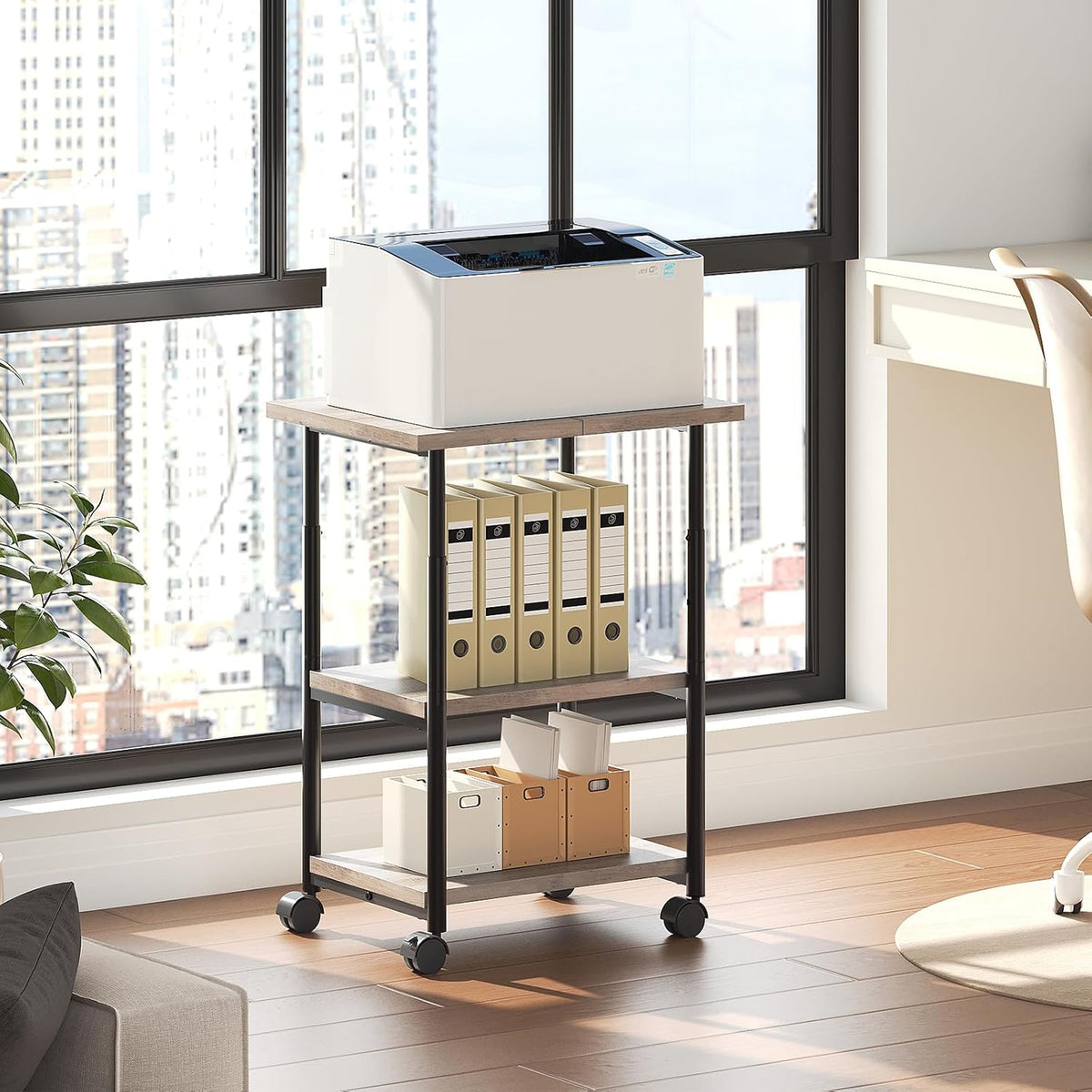 HOOBRO Printer Stand, 3-Tier Industrial Under Desk Printer Cart with Shelf, M...