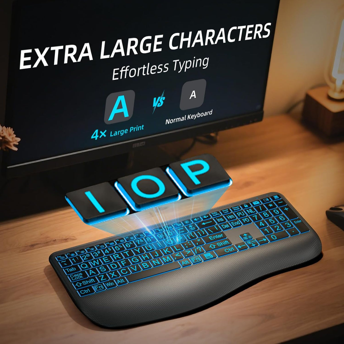 Hamile Large Print Wireless Backlit Keyboard for Windows, Gray