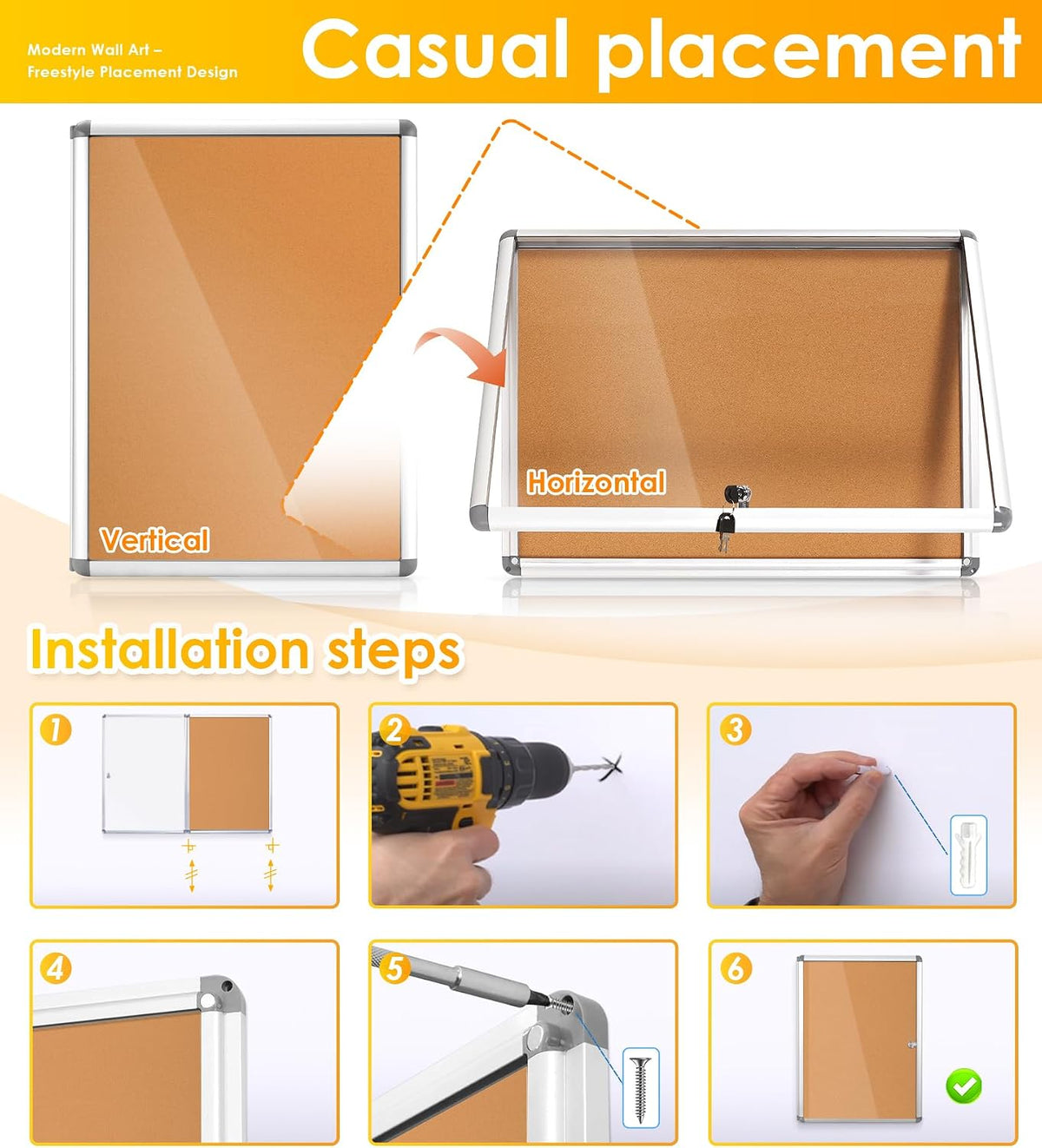 SWANCROWN 26x20 in Enclosed Bulletin Board, Lockable Cork Board Wall 4xA4
