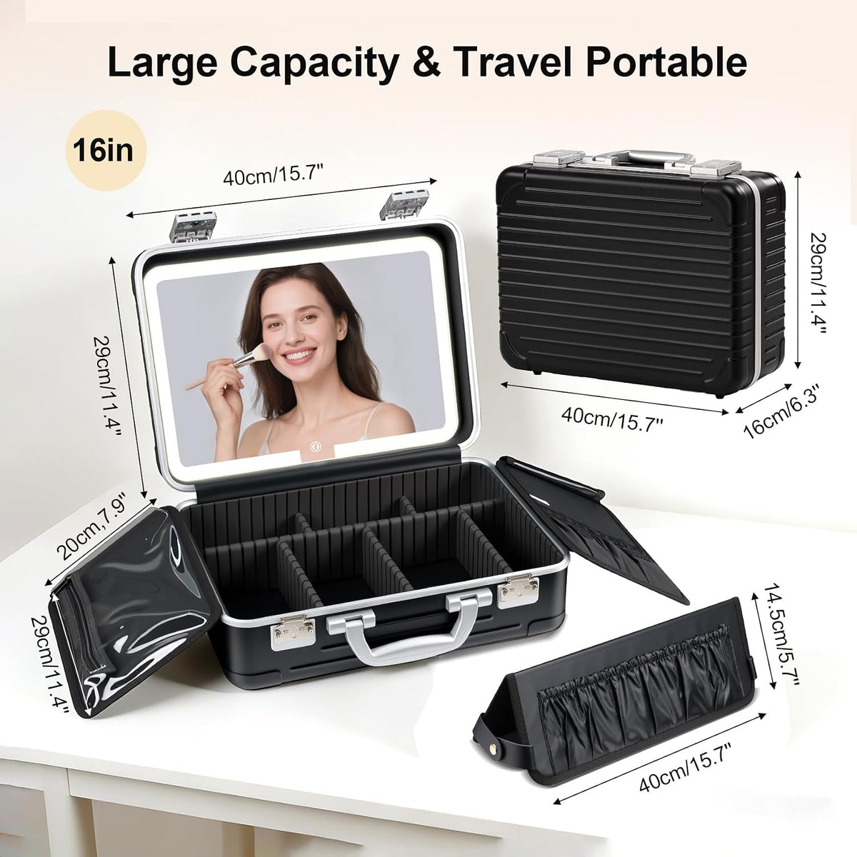 BEAUTY CASE Makeup Case with LED Mirror, 16 inch PC and Aluminum Shockproof H...