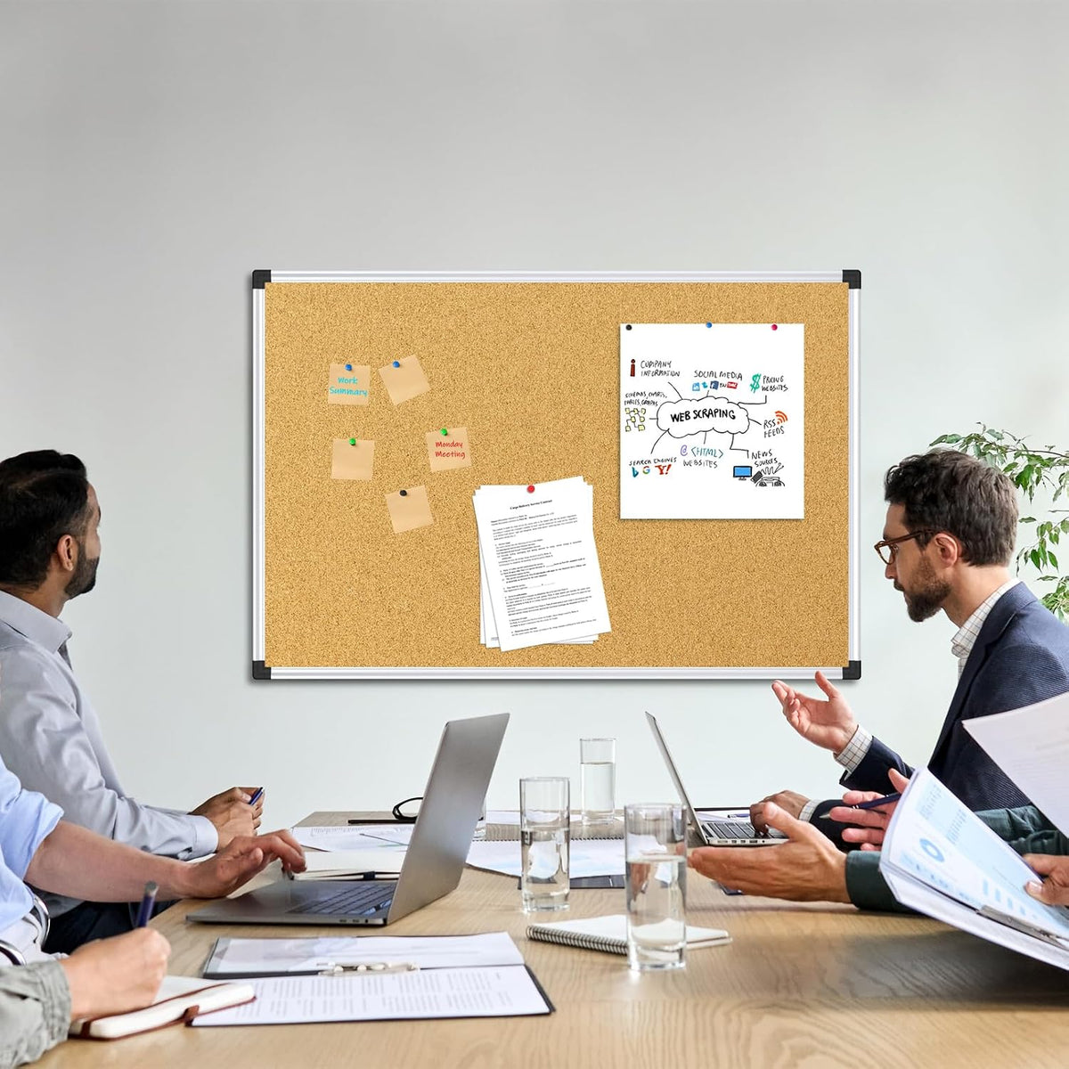 XBoard Cork Bulletin Board 36" x 24", Notice Board with Silver Alum...