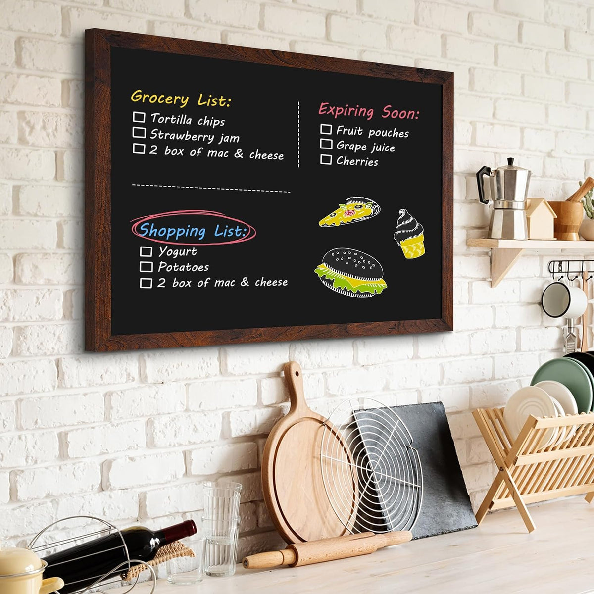 4 THOUGHT Large Magnetic Chalk Board 48" x 36", Rustic Brown