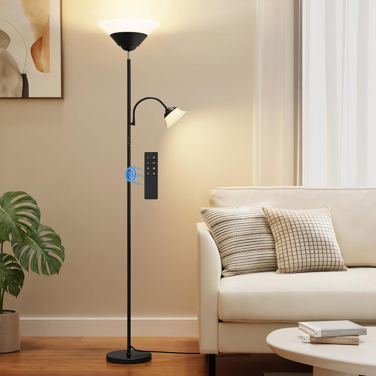 SIBRILLE 2-in-1 Torchiere Floor Lamp, 34W Super Bright LED Standing Lamp with...