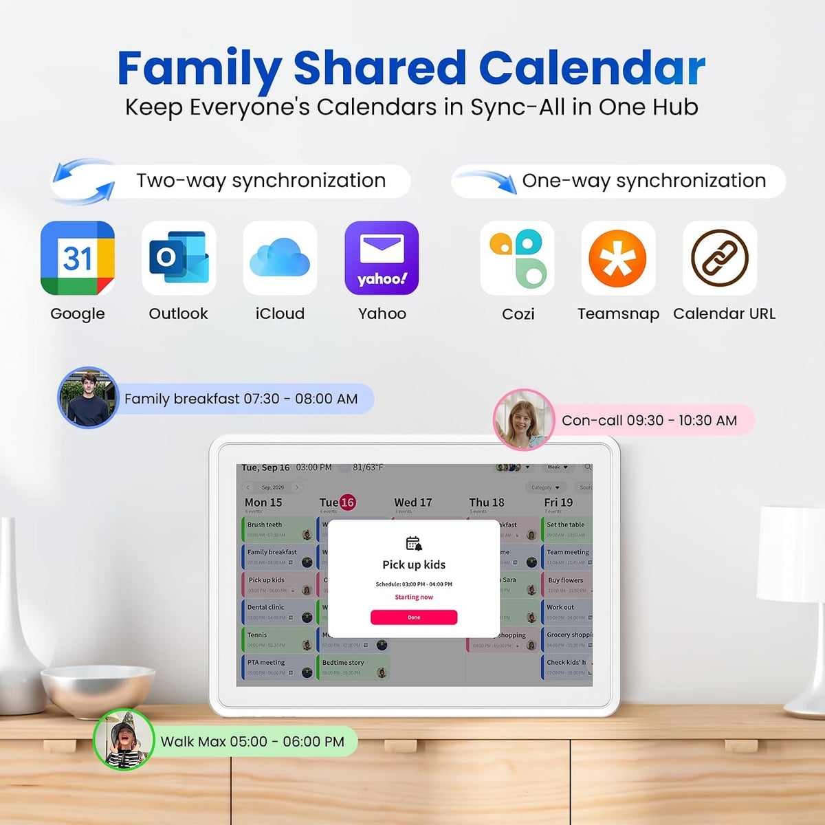 Skyzoo 14" Digital Calendar Wall Touch Screen – Chores, Meals & Photos