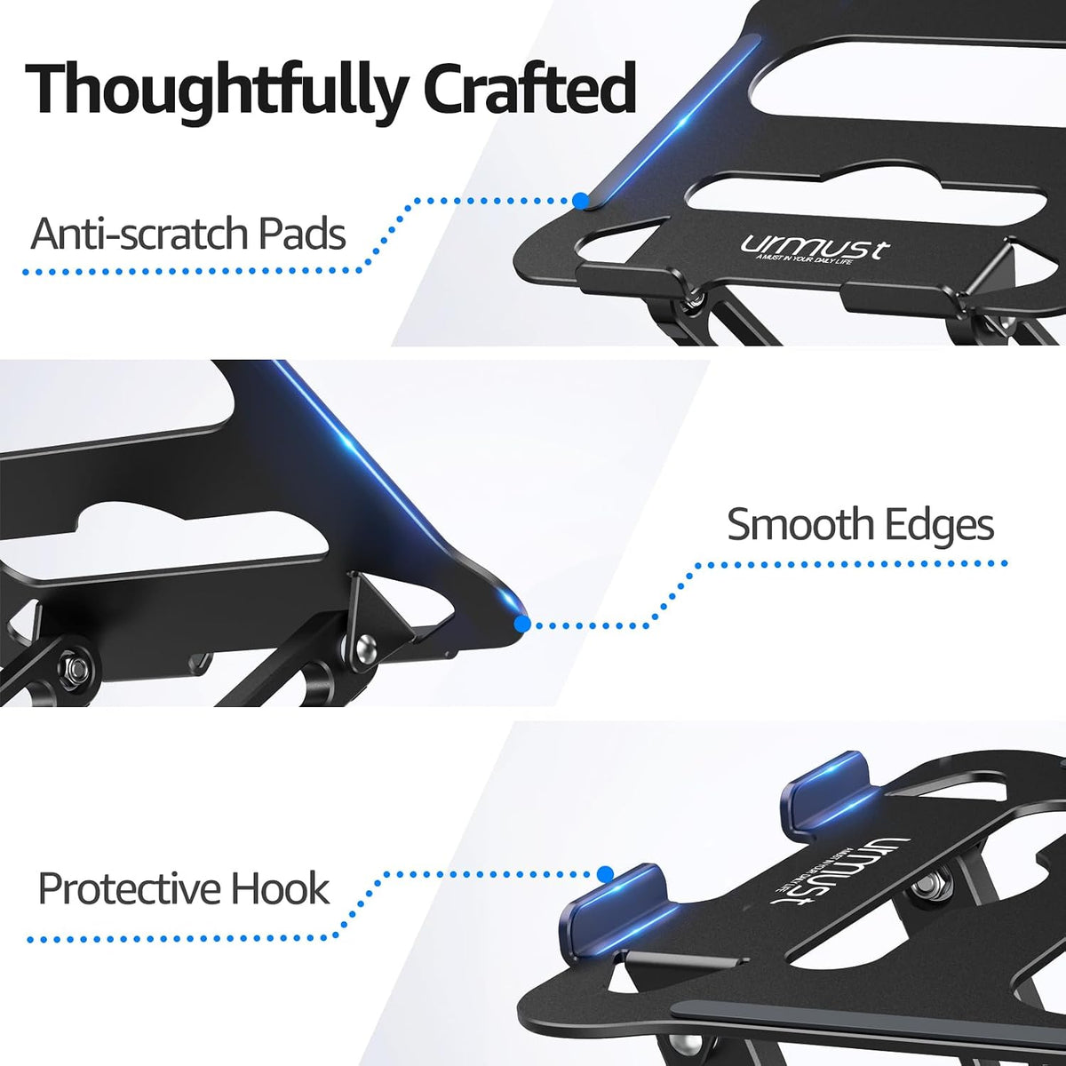 Urmust Adjustable Laptop Stand for Desk, 10-15.6โ Laptop Riser, Black