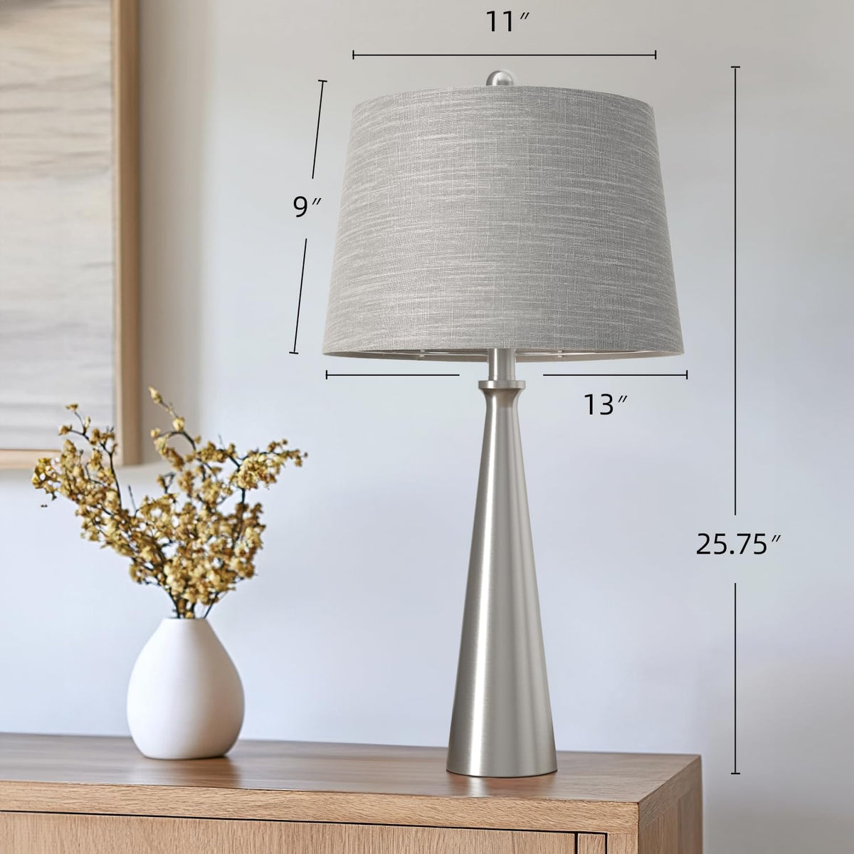 Oneach 25.75" Modern Table Lamp for Bedroom Set of 2, USB C Port, Silver