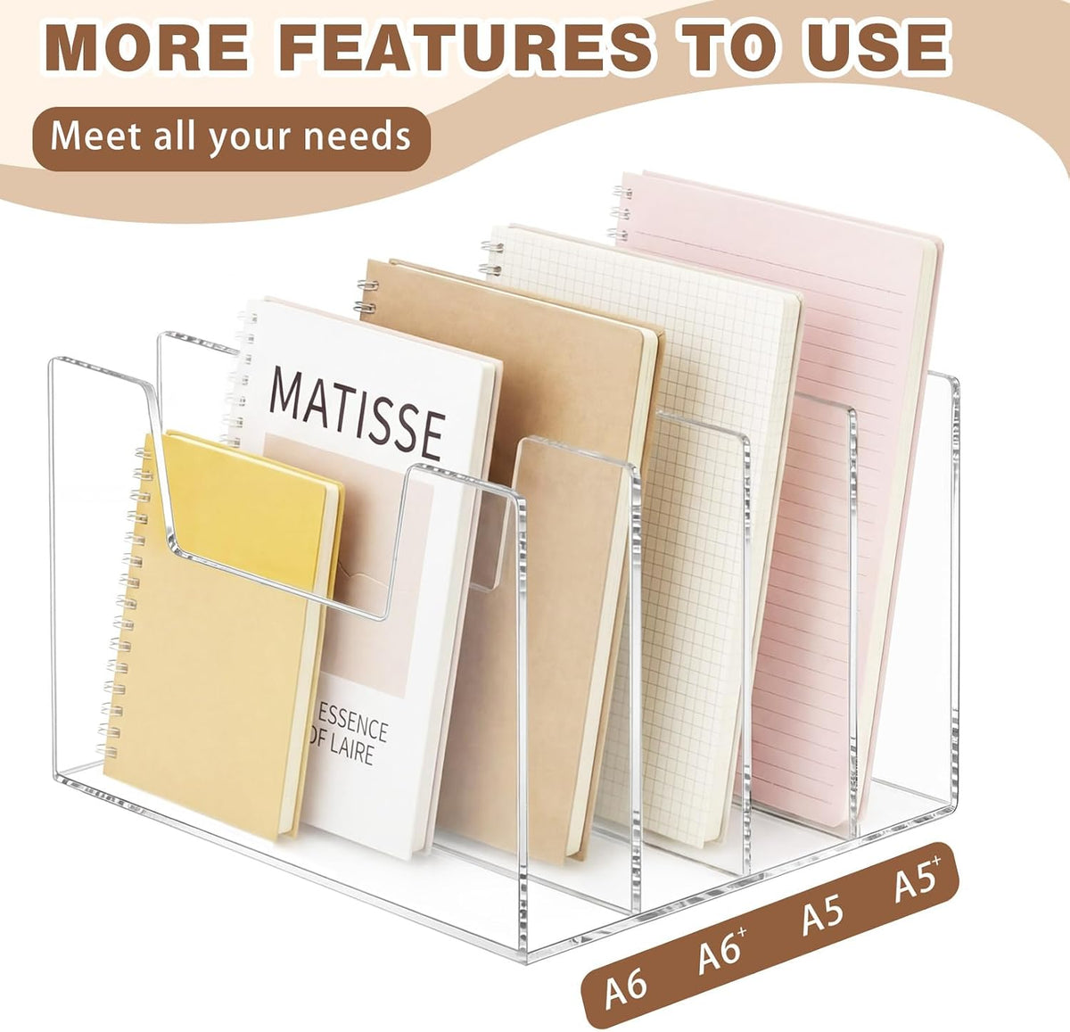 1 Pack 4 Section Clear Acrylic Desktop File Organizer Vertical File Sorter