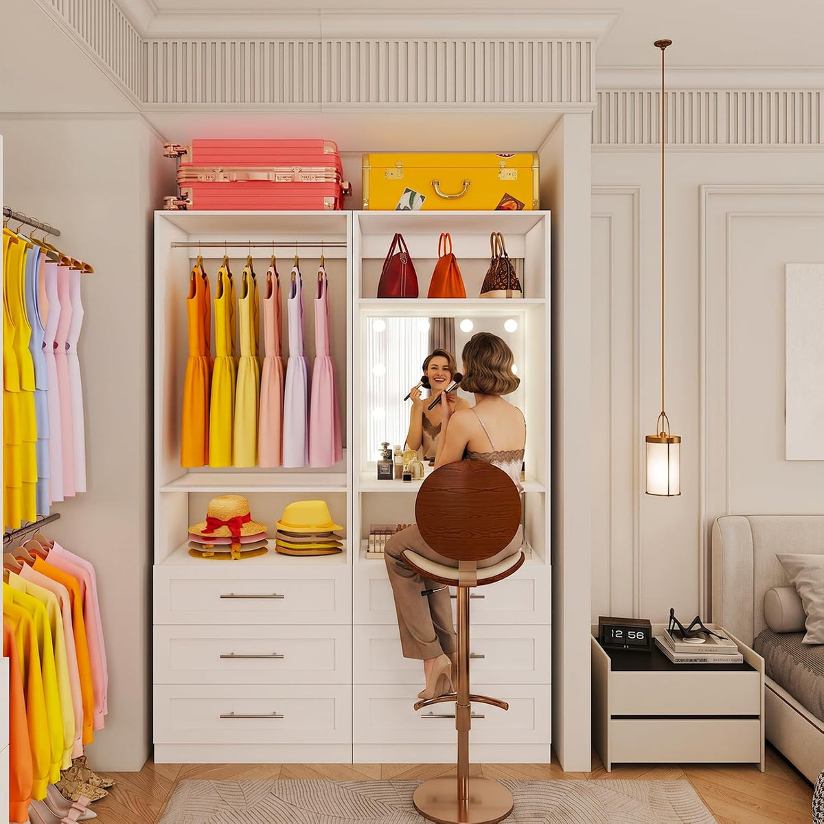 Closet System with 2 Sets, 4FT-15FT Closet Organizer System with 6 Drawers &a...