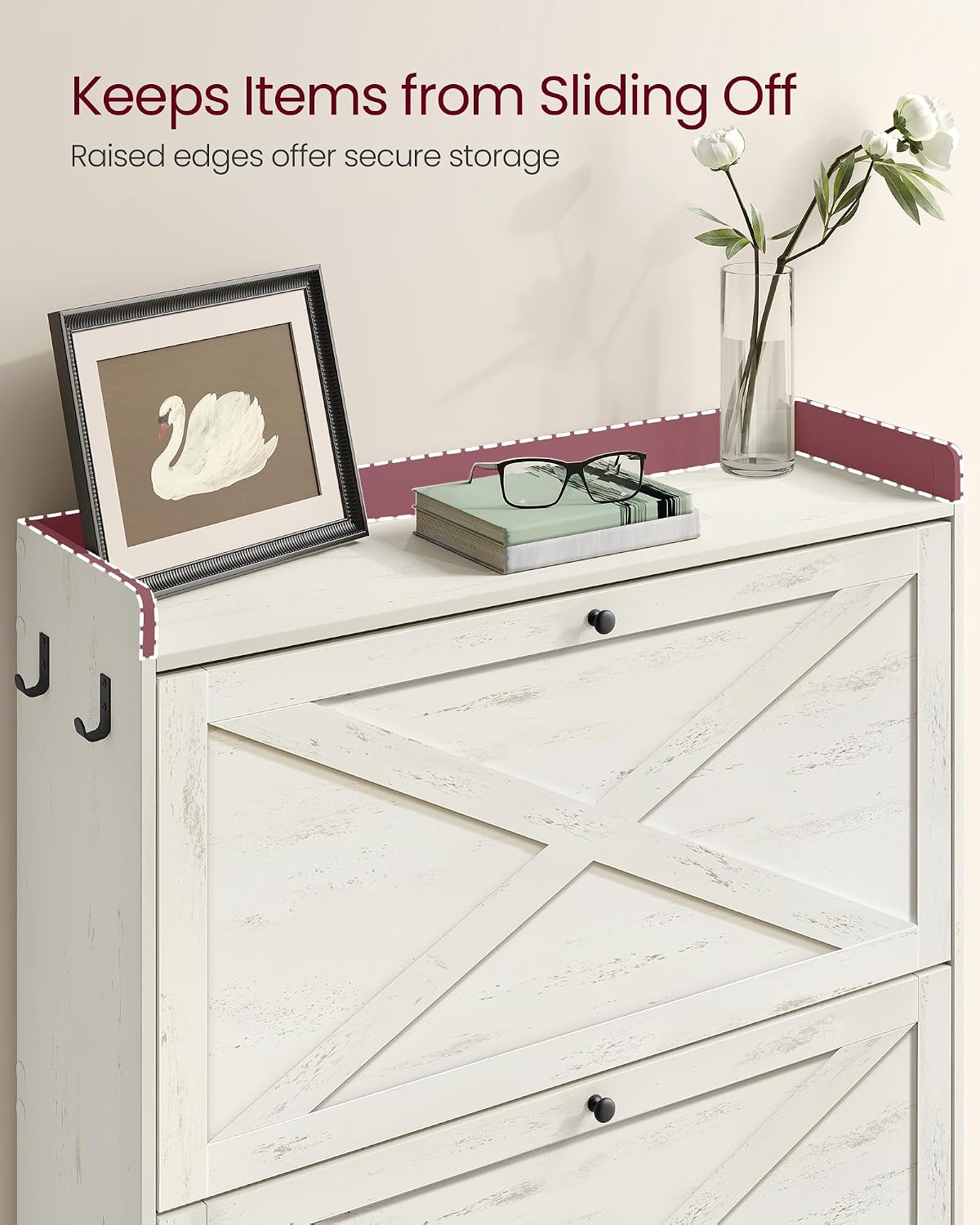 VASAGLE Narrow Shoe Storage Cabinet Organizer with 2 Flip Drawers
