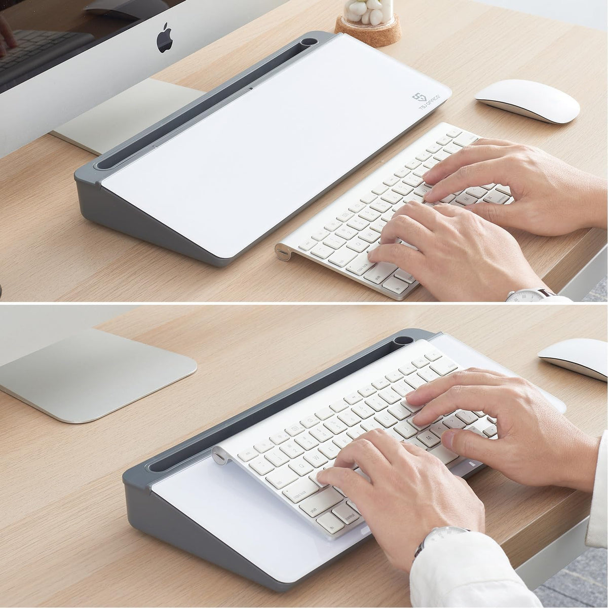 Small Desktop Glass Whiteboard Dry-Erase-Board - Computer Keyboard Stand Whit...