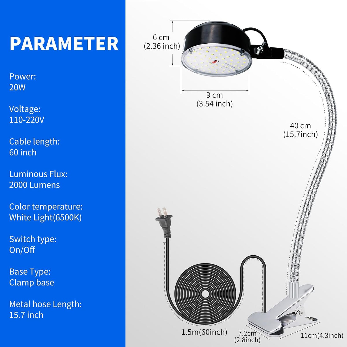 Clamp Light, LED Work Light with Flexible & Strong Clip for Workshop, Sew...
